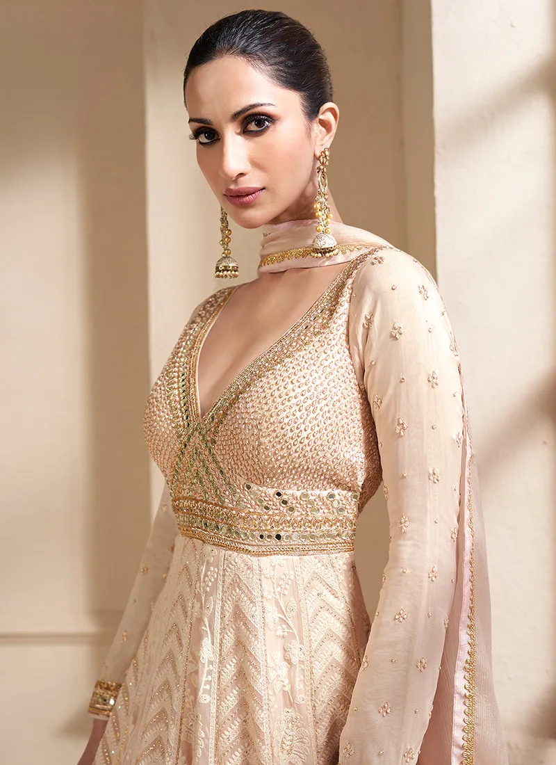 Golden Beige Embroidery Georgette Anarkali Suit