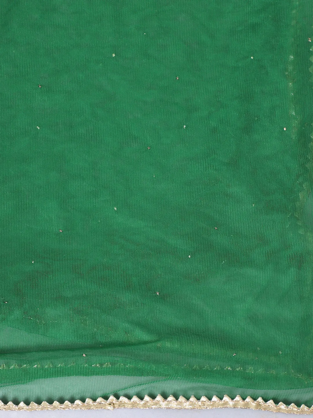 Green Satin Georgette Bandhani Print Suit Set with Net Mokaish Dupatta