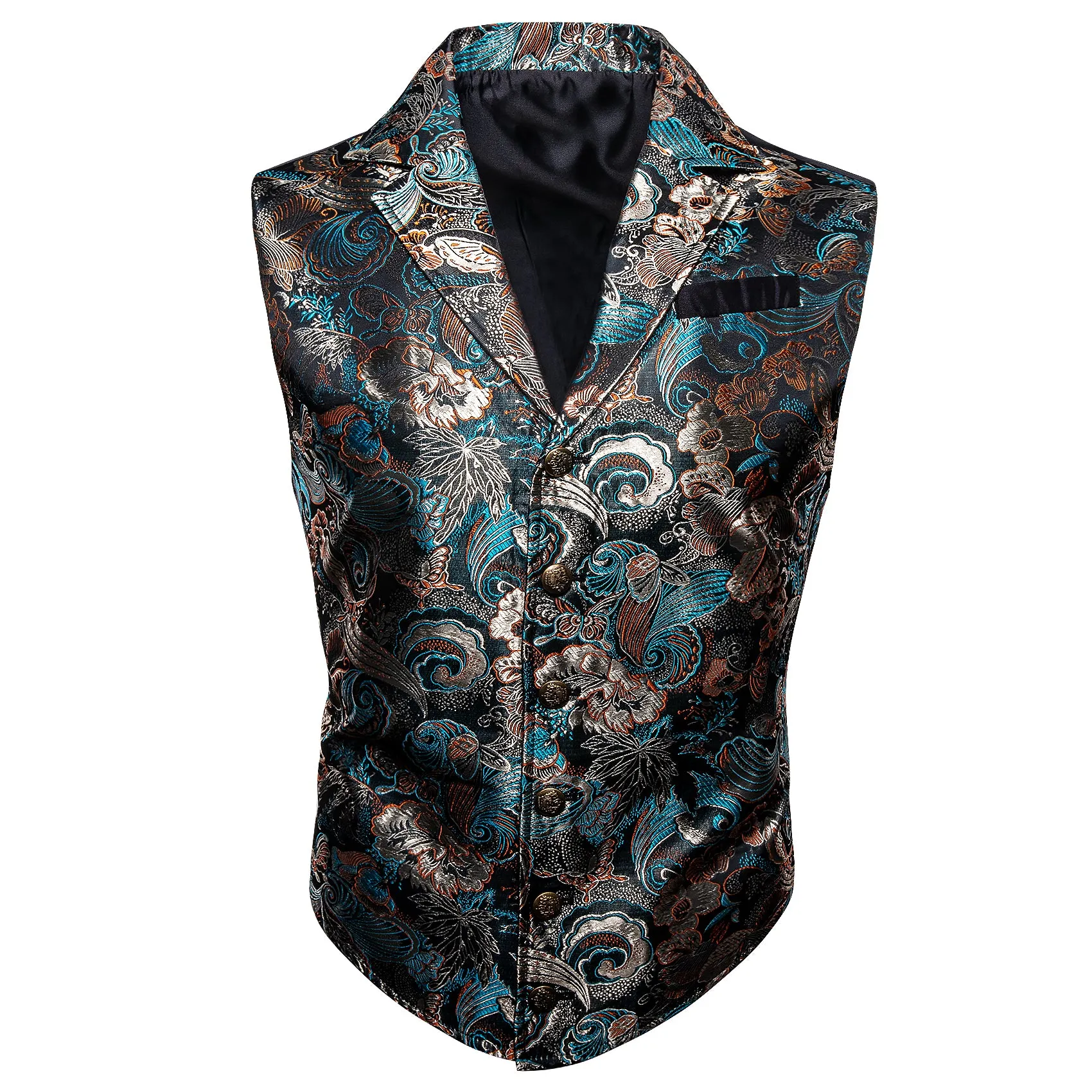 Grey Blue Novelty Jacquard Men's Collar Victorian Suit Vest