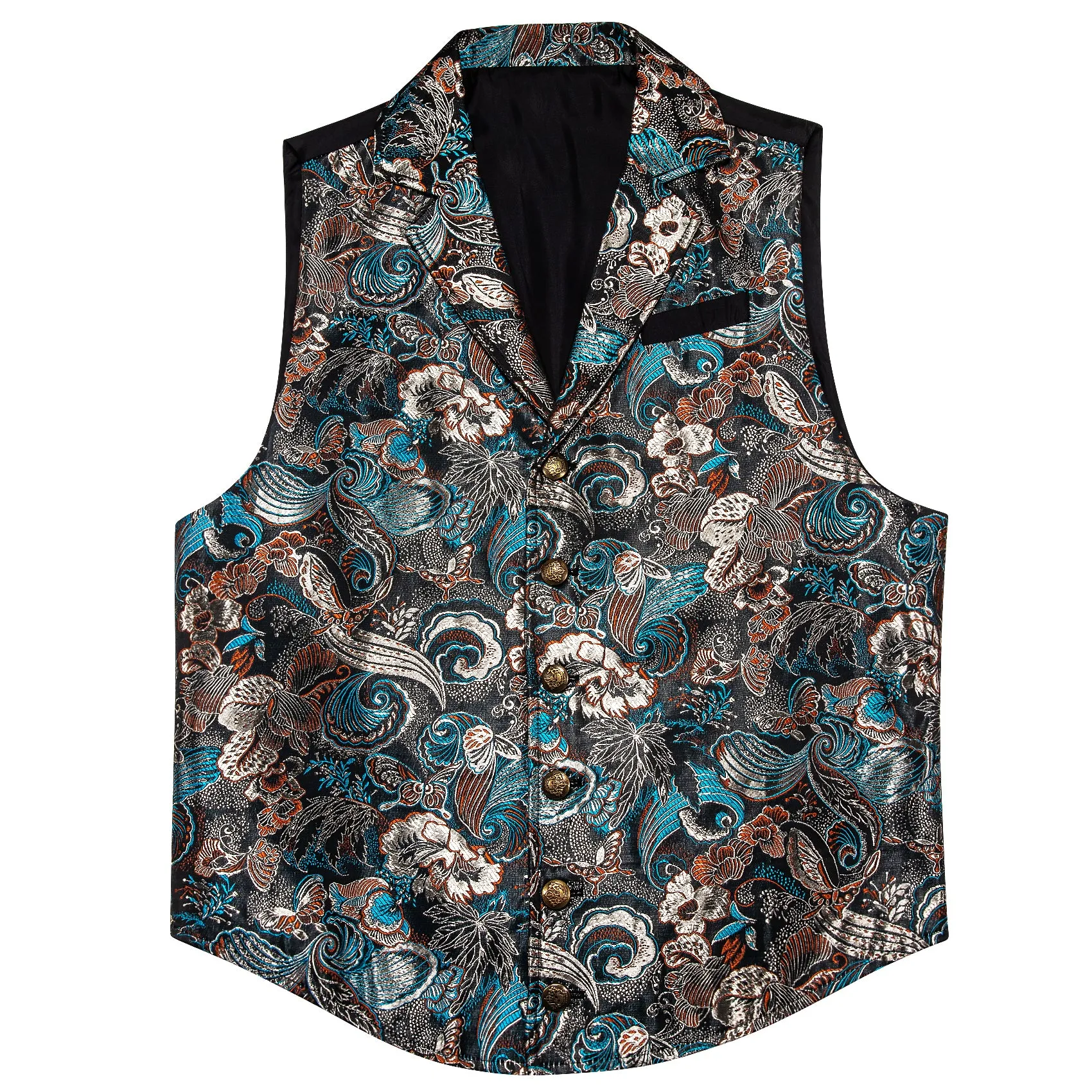 Grey Blue Novelty Jacquard Men's Collar Victorian Suit Vest