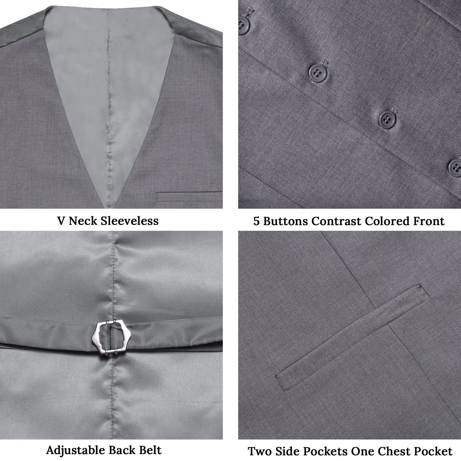 Grey Solid Silk Men's Classic Vest