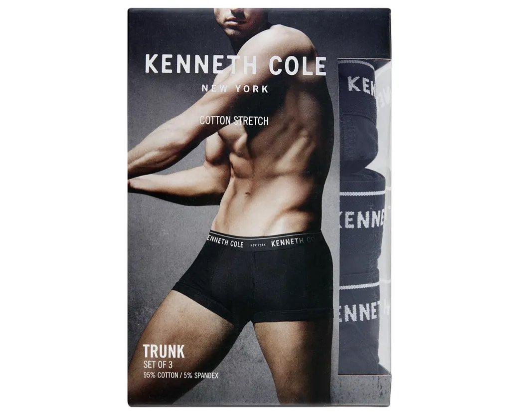 KENNETH COLE Men's Cotton Stretch Trunk Underwear 3 Pack - Black