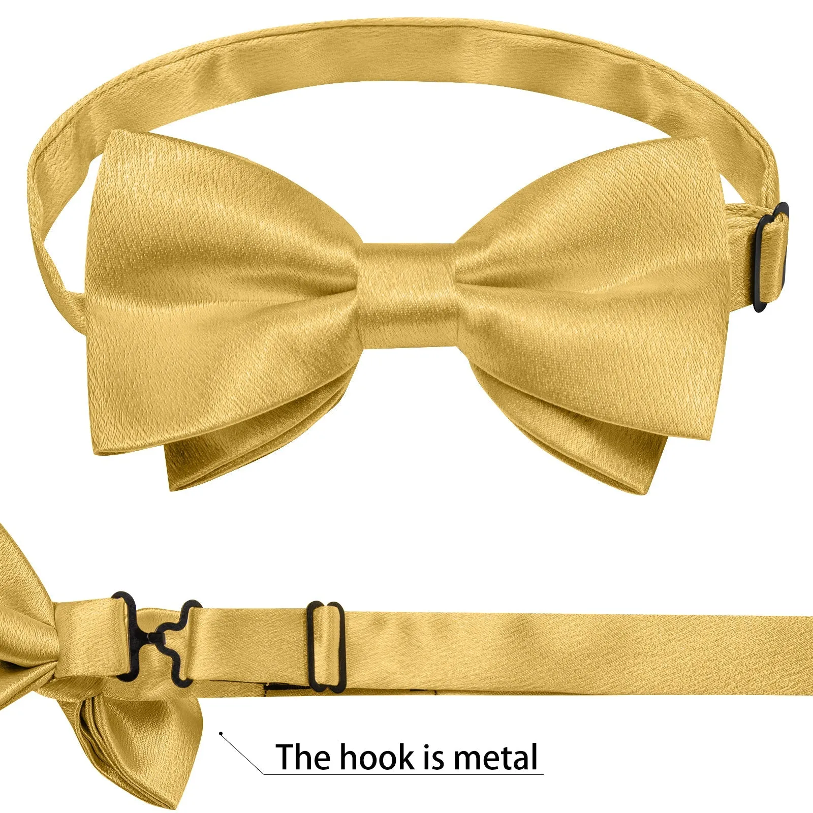 Light Yellow Solid Shining Silk Men Vest Necktie Bow Tie Handkerchief Cufflinks Set
