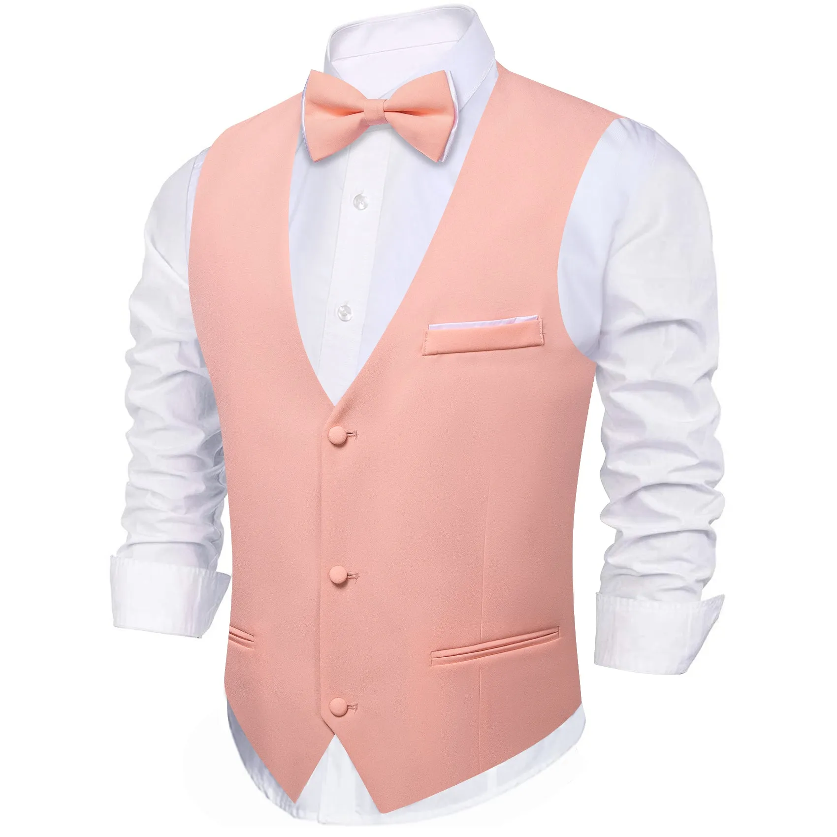 LightCoral Solid Silk Men's Vest Bow Tie Set Waistcoat Suit Set