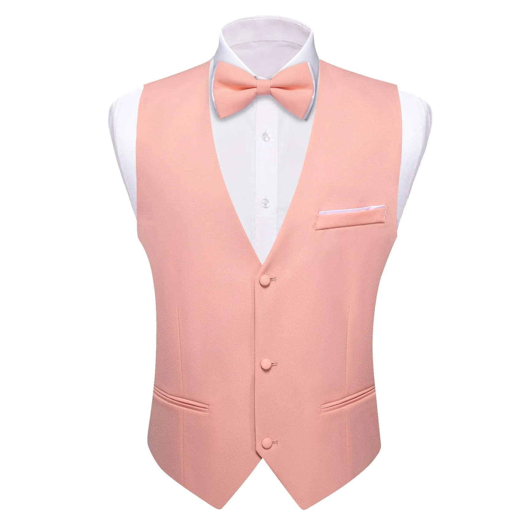 LightCoral Solid Silk Men's Vest Bow Tie Set Waistcoat Suit Set