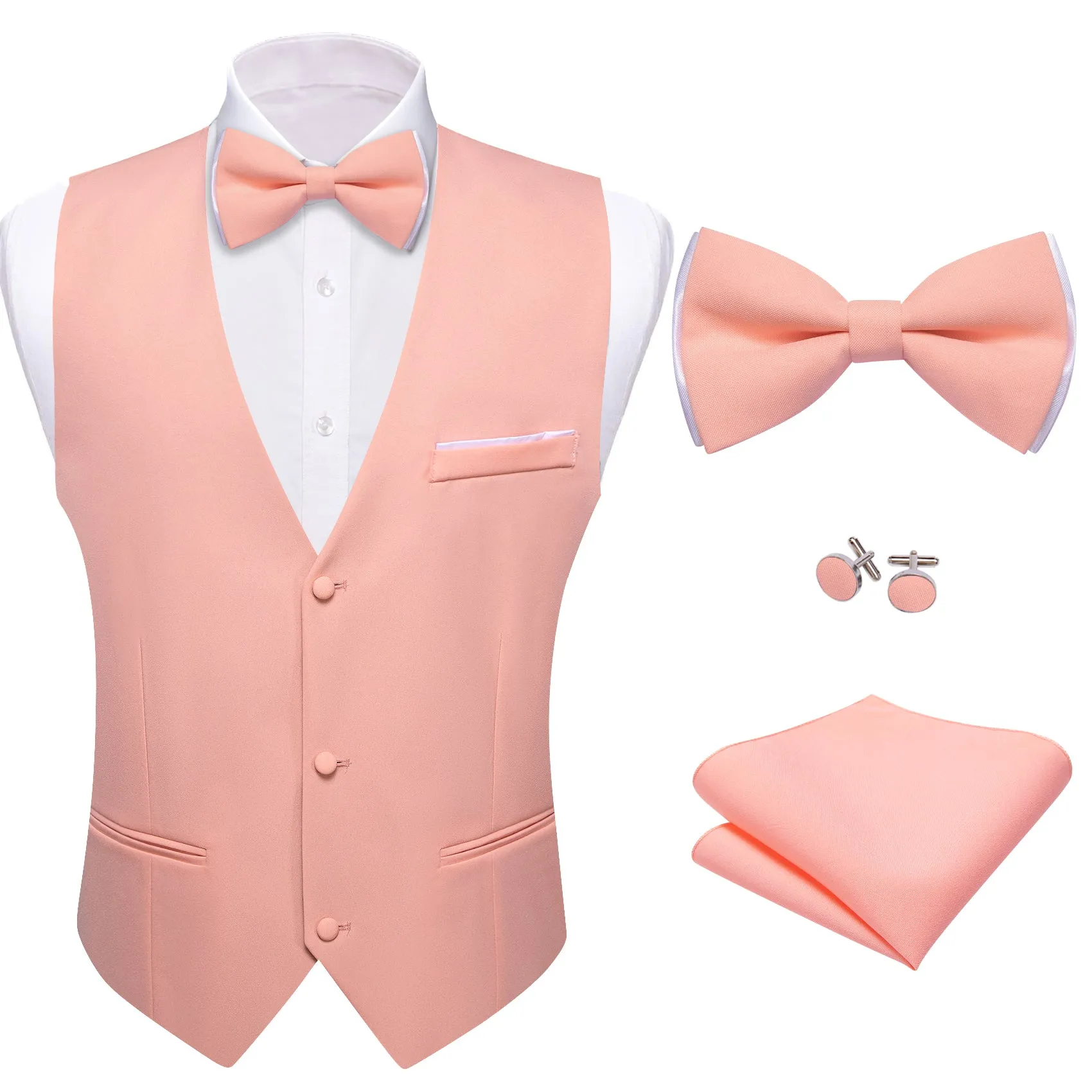 LightCoral Solid Silk Men's Vest Bow Tie Set Waistcoat Suit Set