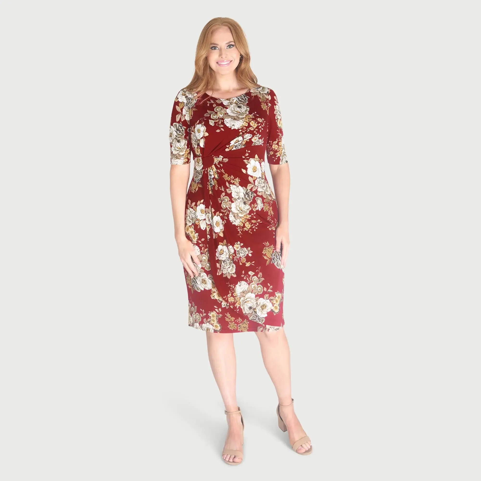 Lisa Crimson Floral Faux Wrap Dress