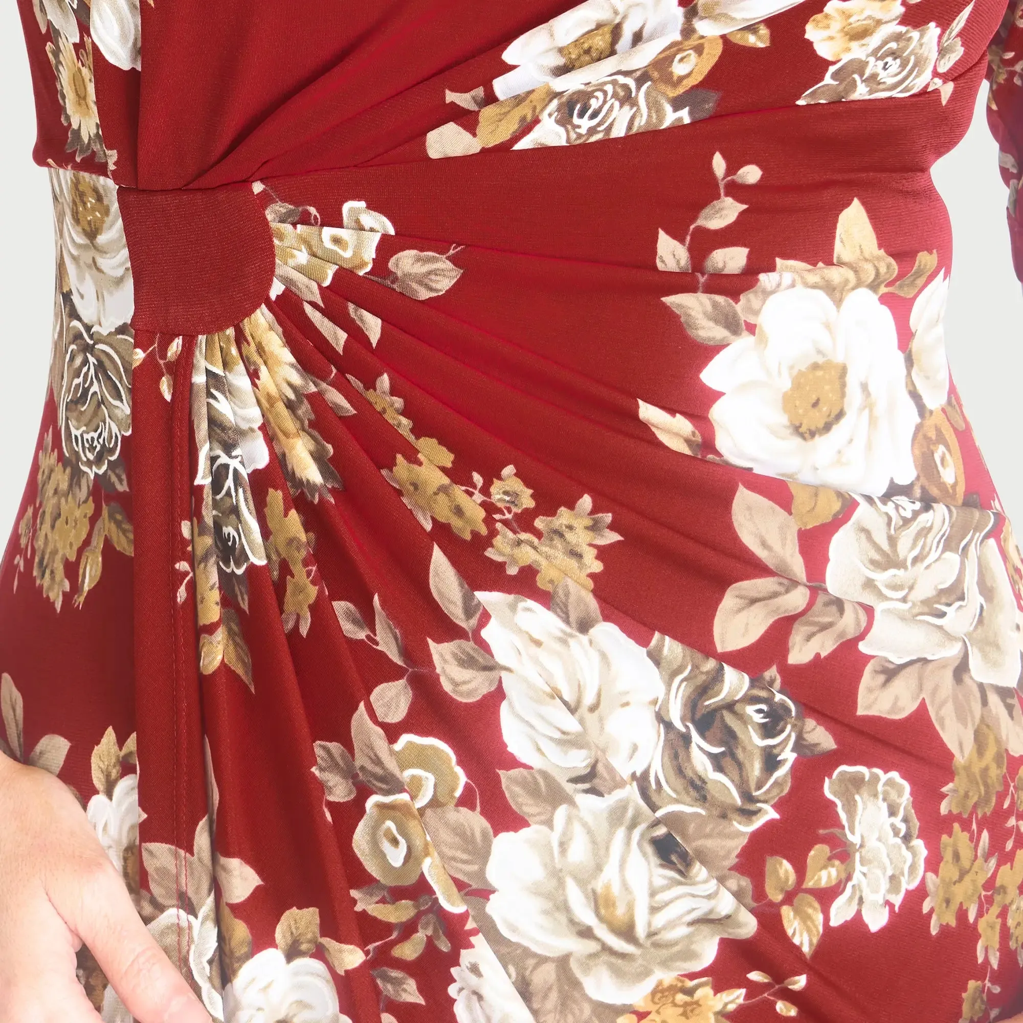 Lisa Crimson Floral Faux Wrap Dress