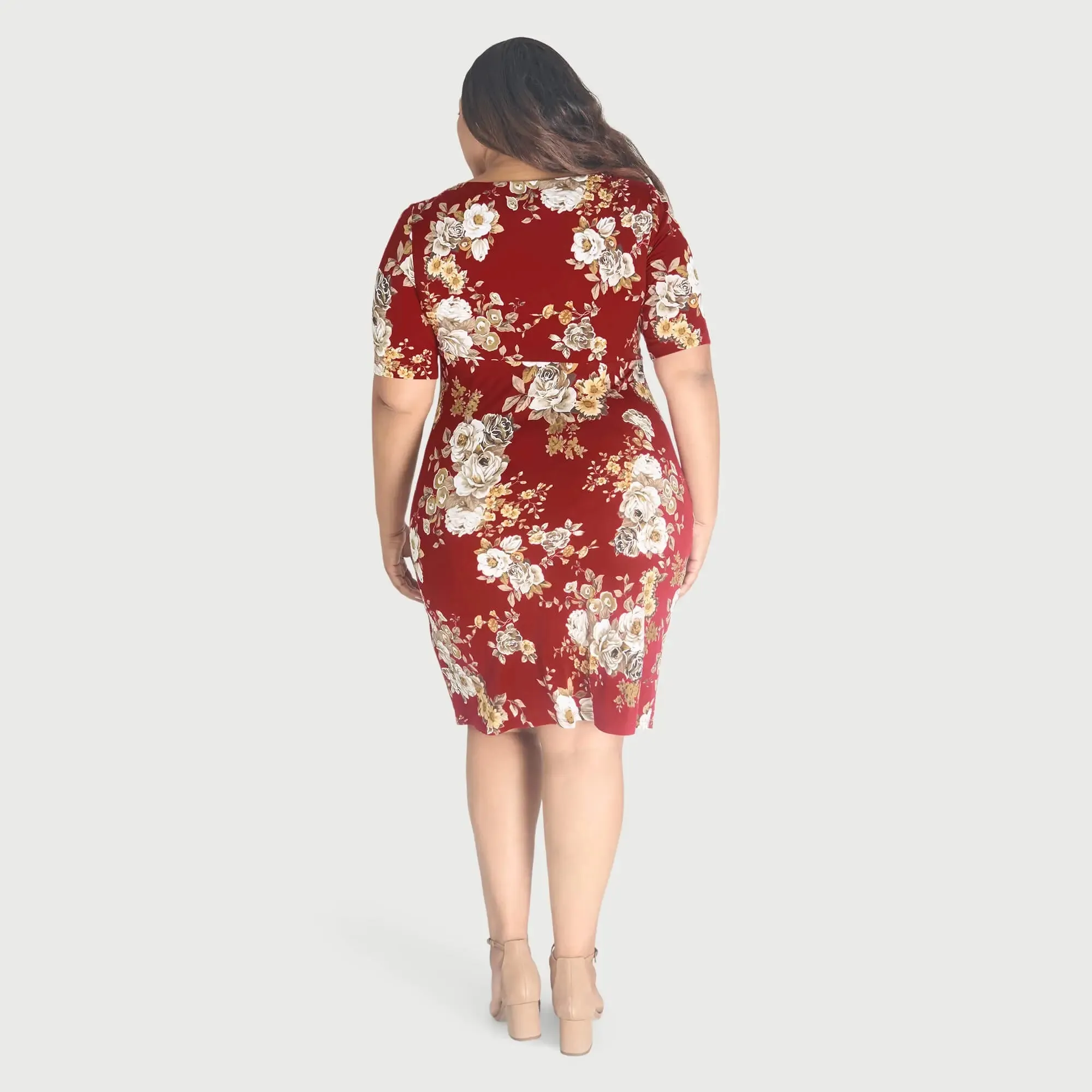 Lisa Crimson Floral Faux Wrap Dress