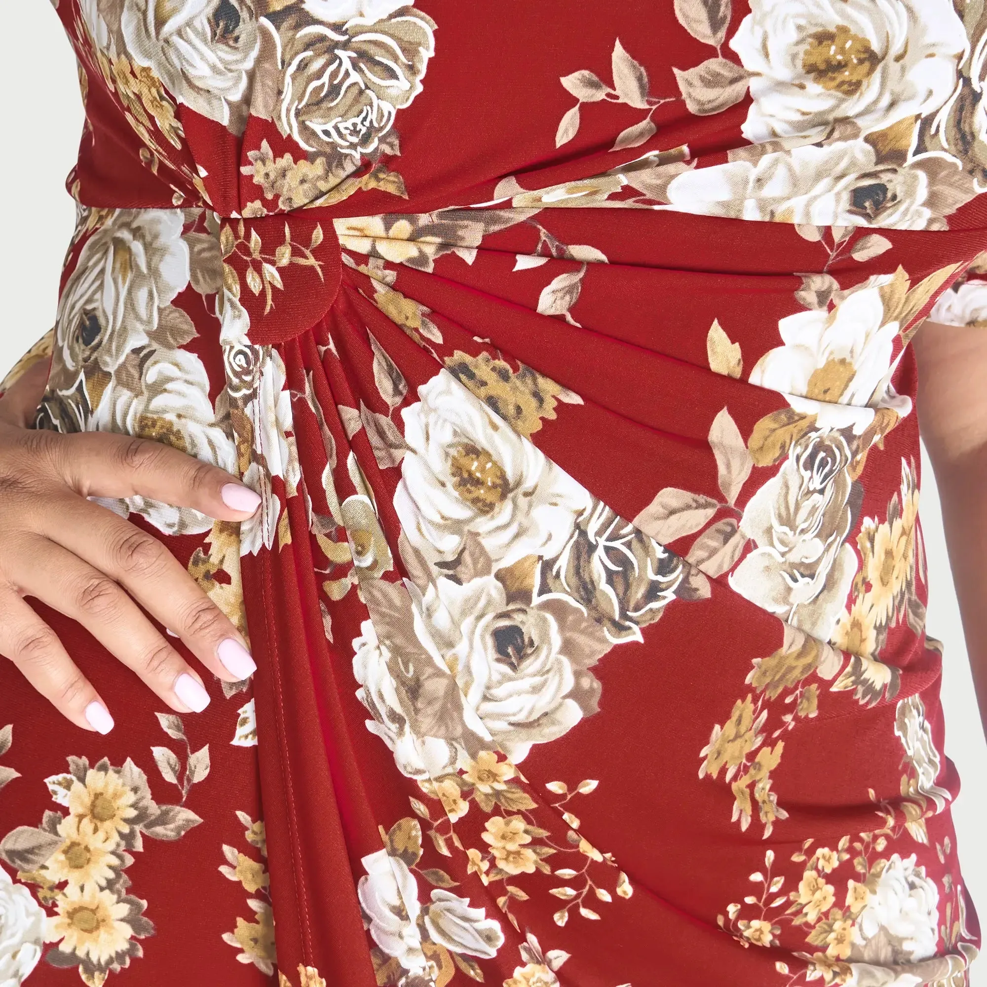 Lisa Crimson Floral Faux Wrap Dress