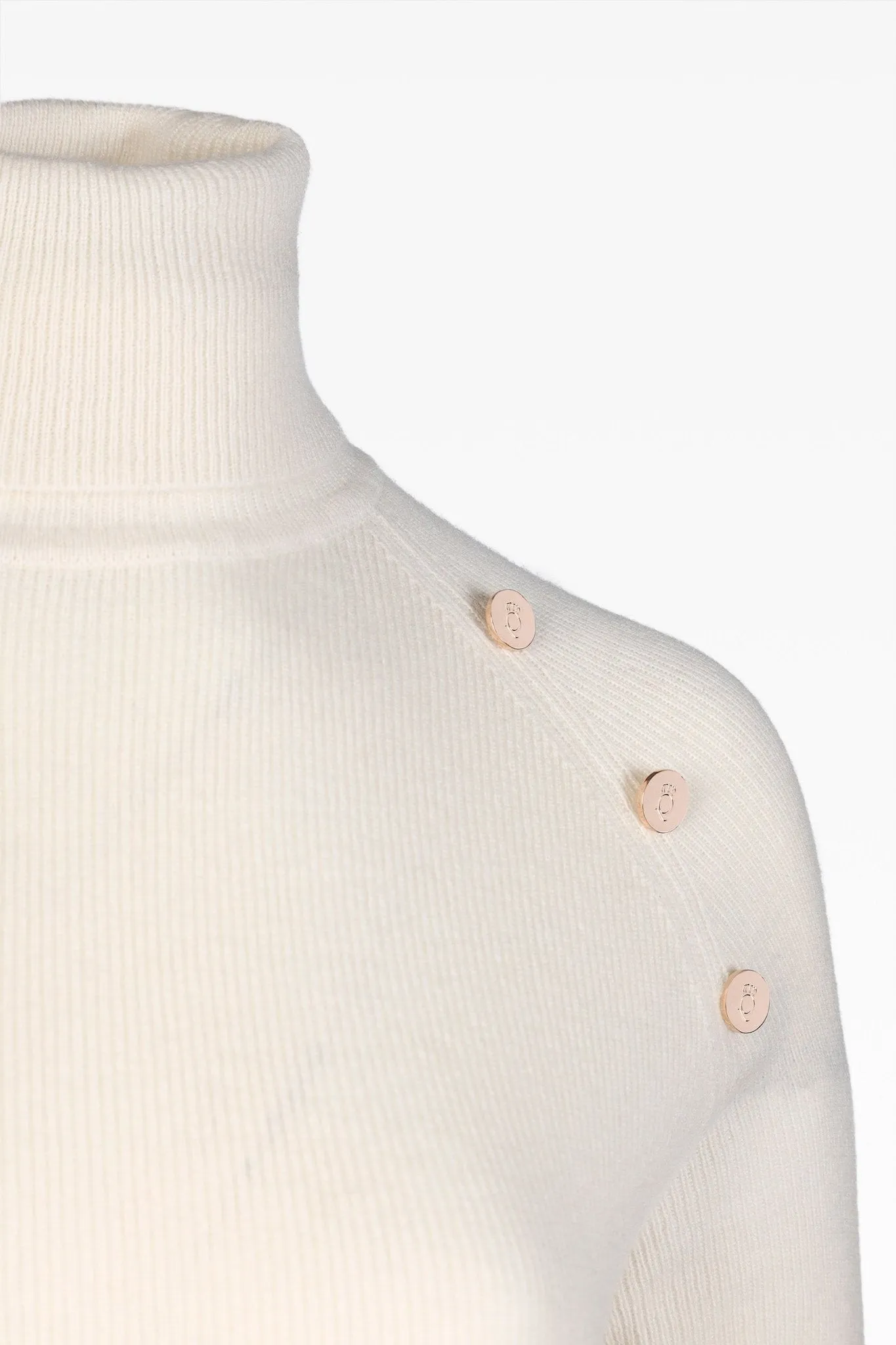 Luna Ladies Cashmere Roll Polo in Cloud White