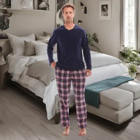 Men's Long Sleeve Pyjama Sets with Fleece Top and Flannelette Pajama Pants