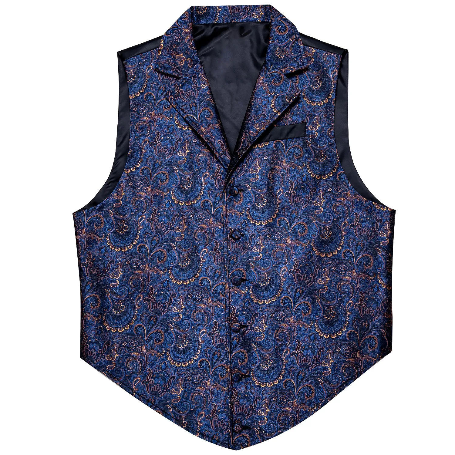 Navy Blue Paisley Jacquard Men's Collar Victorian Suit Vest Tie Hanky Cufflinks Set