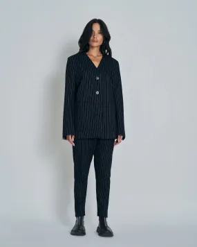 New Lands Stella Blazer - Black w Silver pinstripe