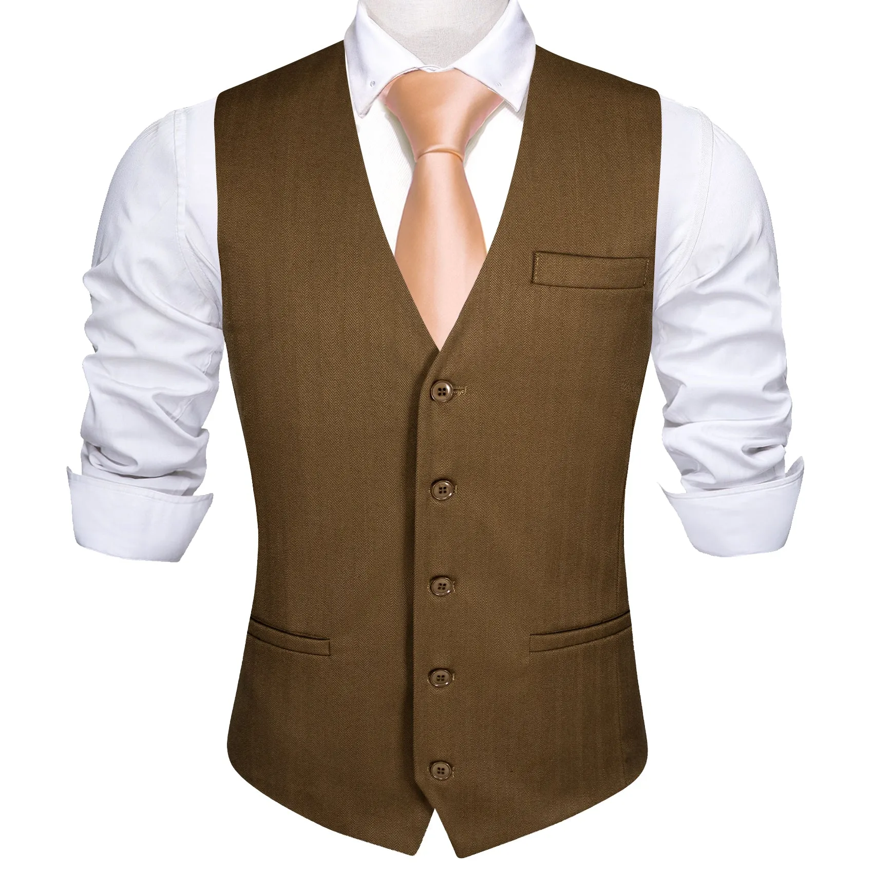 Olive Brown Solid Jacquard Men's Single Vest