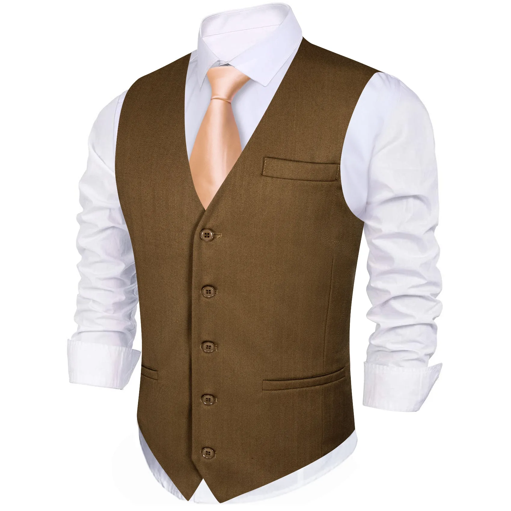Olive Brown Solid Jacquard Men's Single Vest