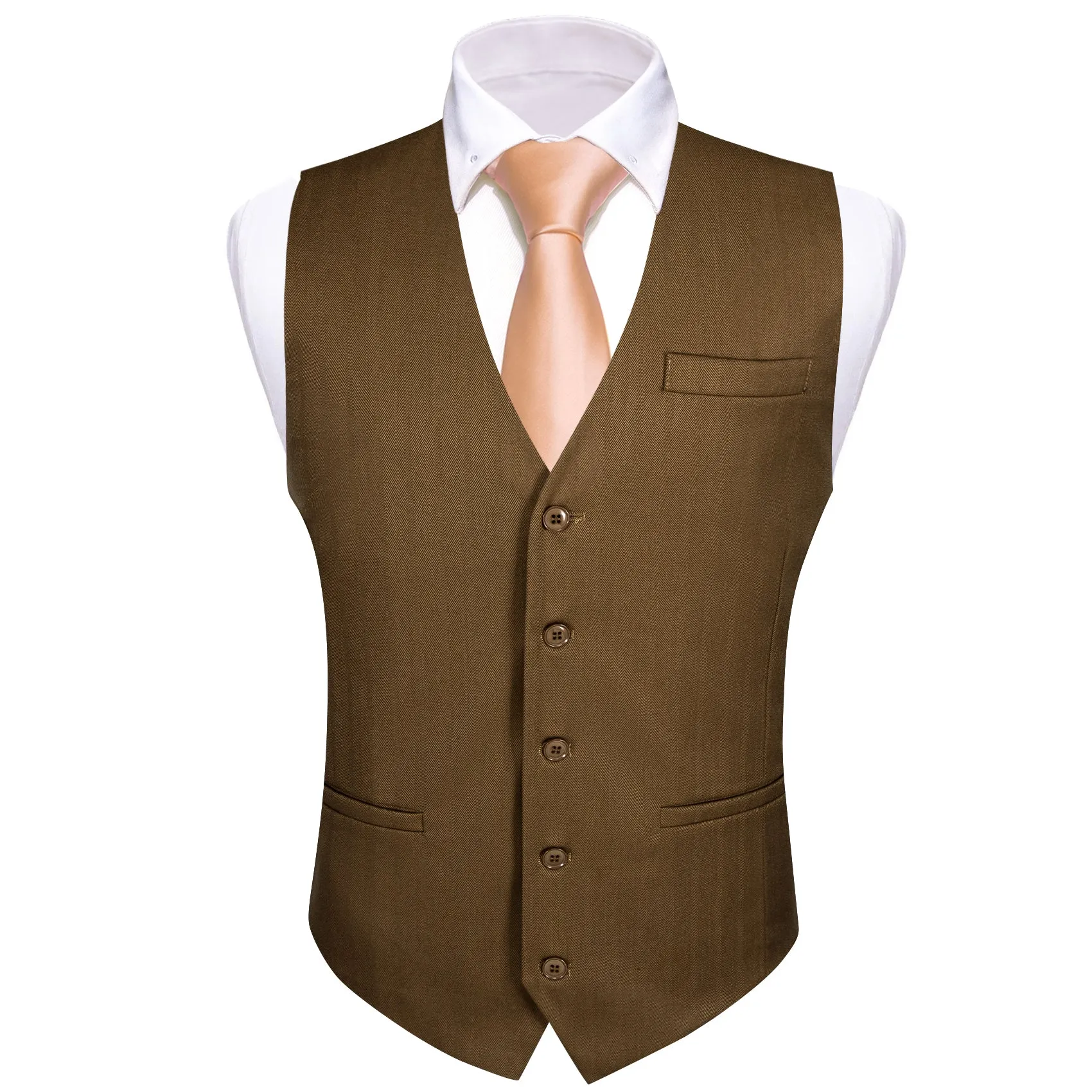 Olive Brown Solid Jacquard Men's Single Vest