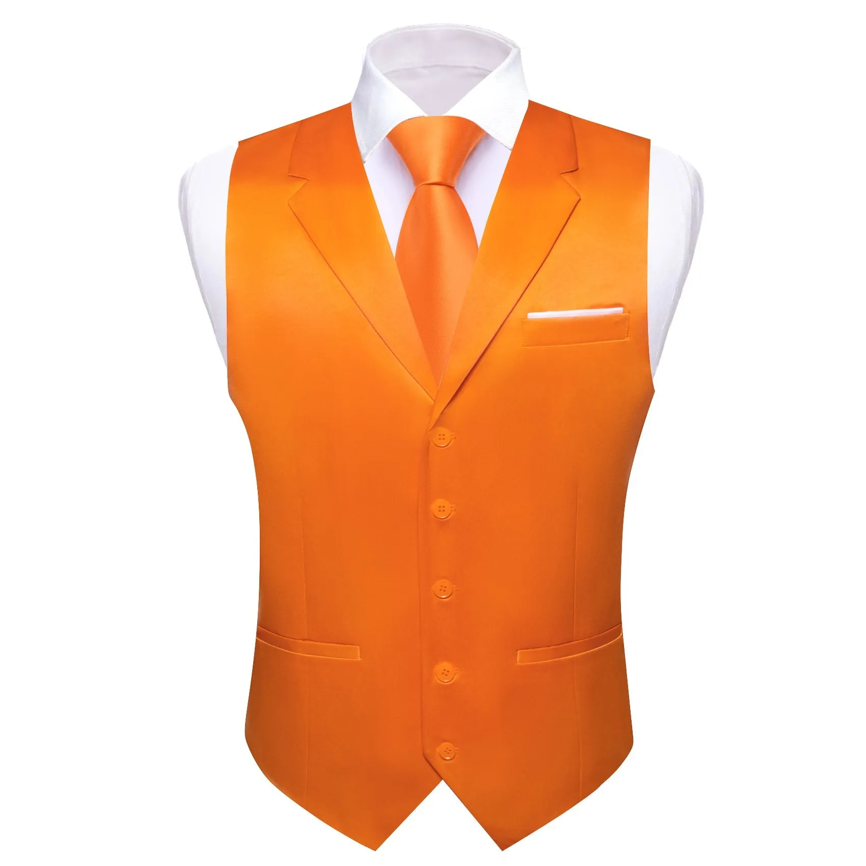 Orange Solid Jacquard Men's Collar Vest