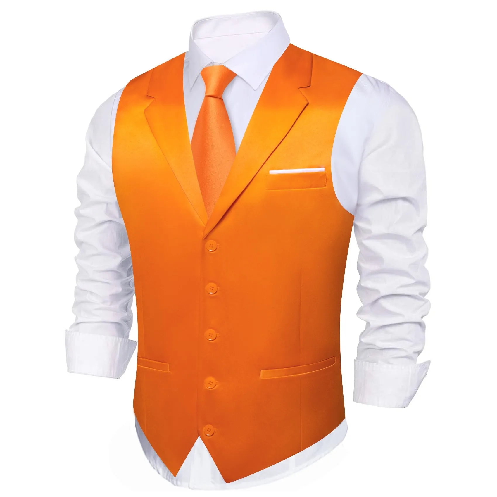 Orange Solid Jacquard Men's Collar Vest