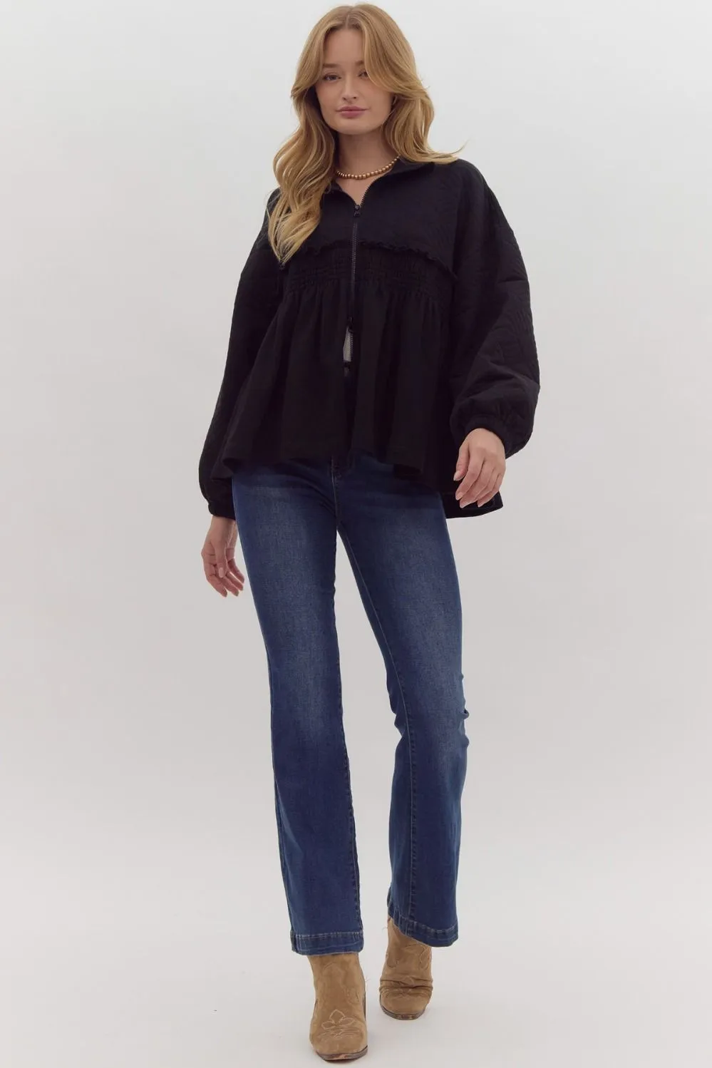 Paige Quilted Ruffle Jacket - Black