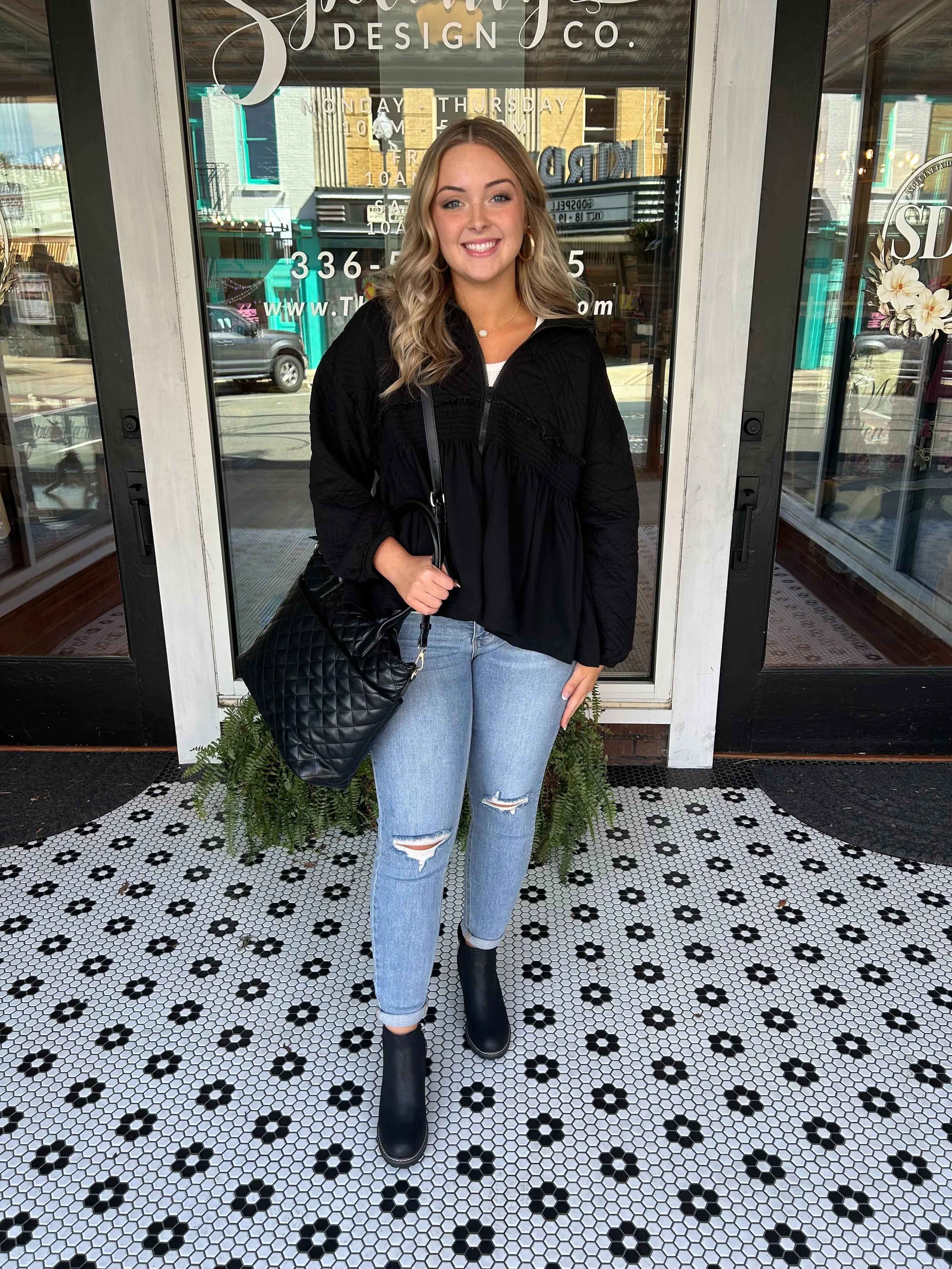 Paige Quilted Ruffle Jacket - Black