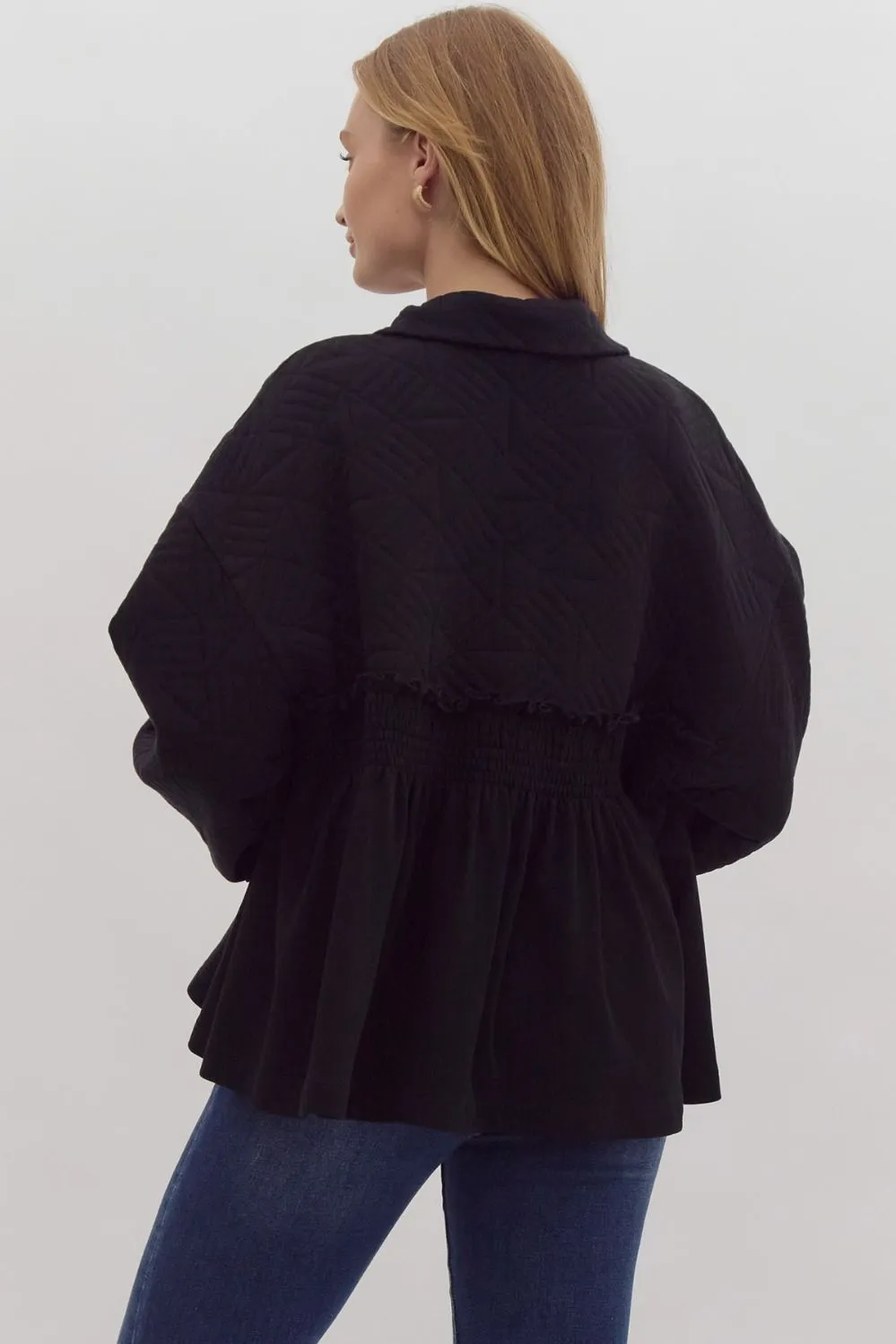 Paige Quilted Ruffle Jacket - Black