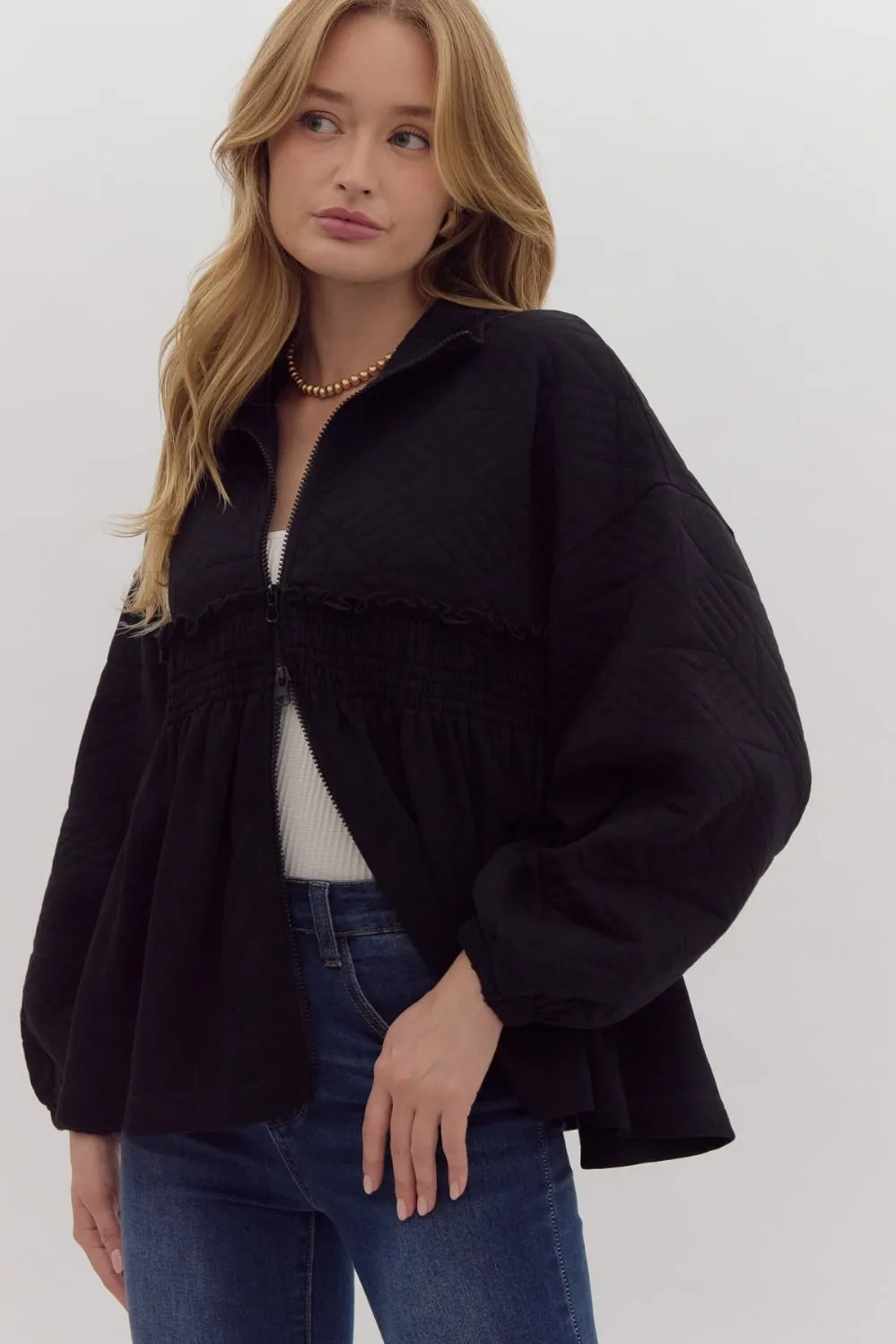 Paige Quilted Ruffle Jacket - Black