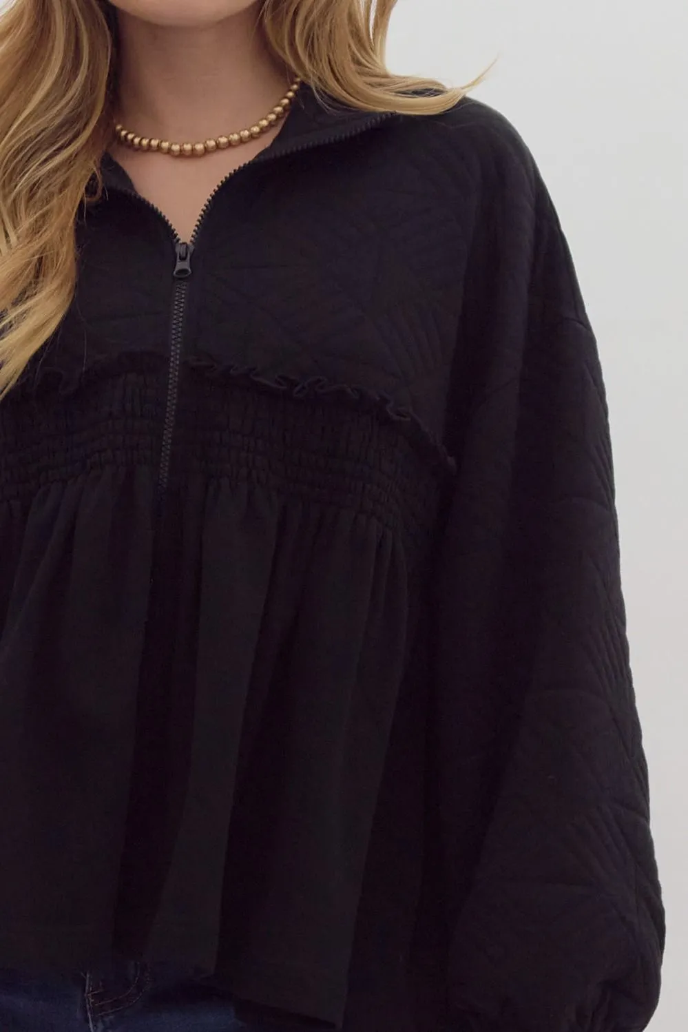 Paige Quilted Ruffle Jacket - Black