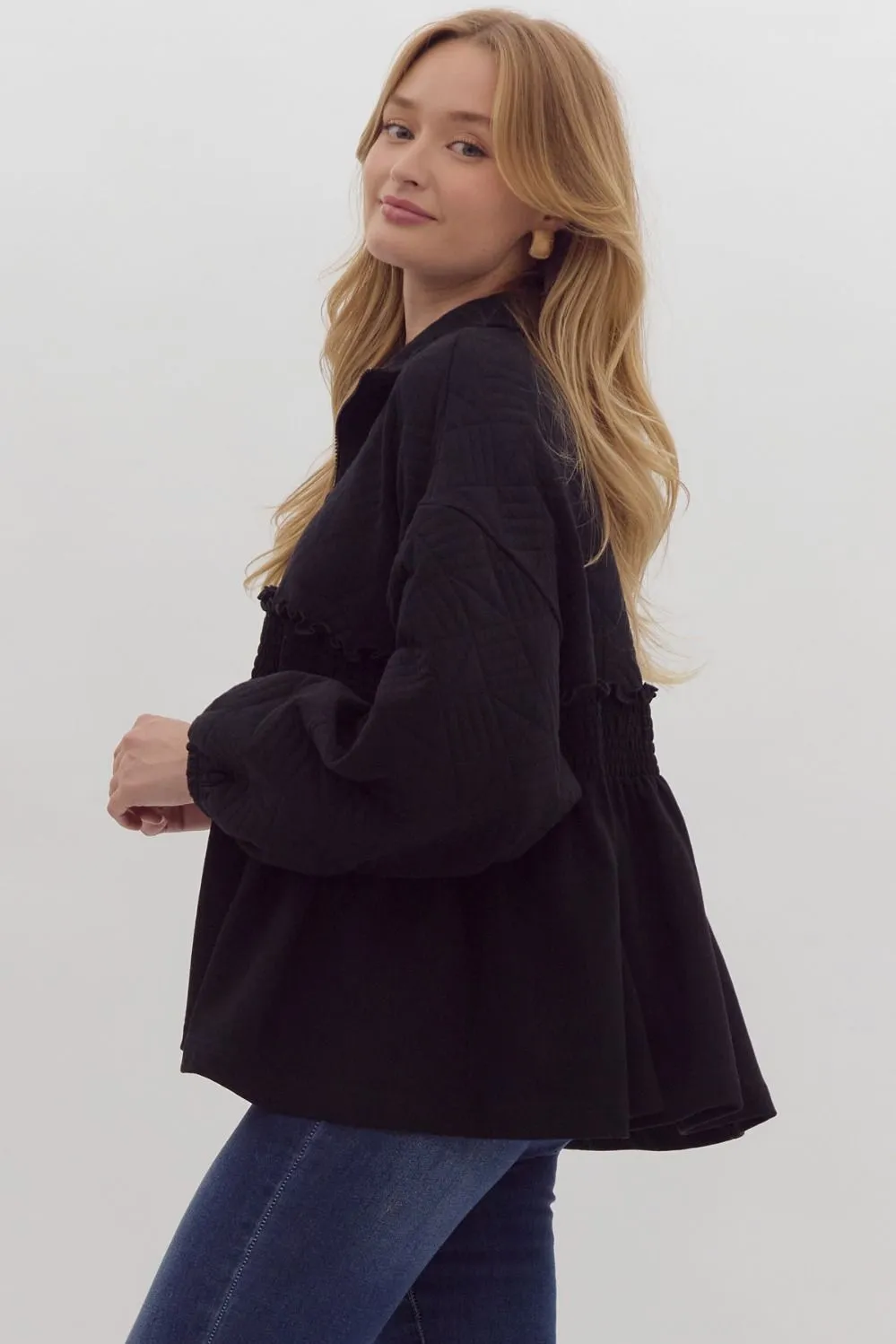 Paige Quilted Ruffle Jacket - Black