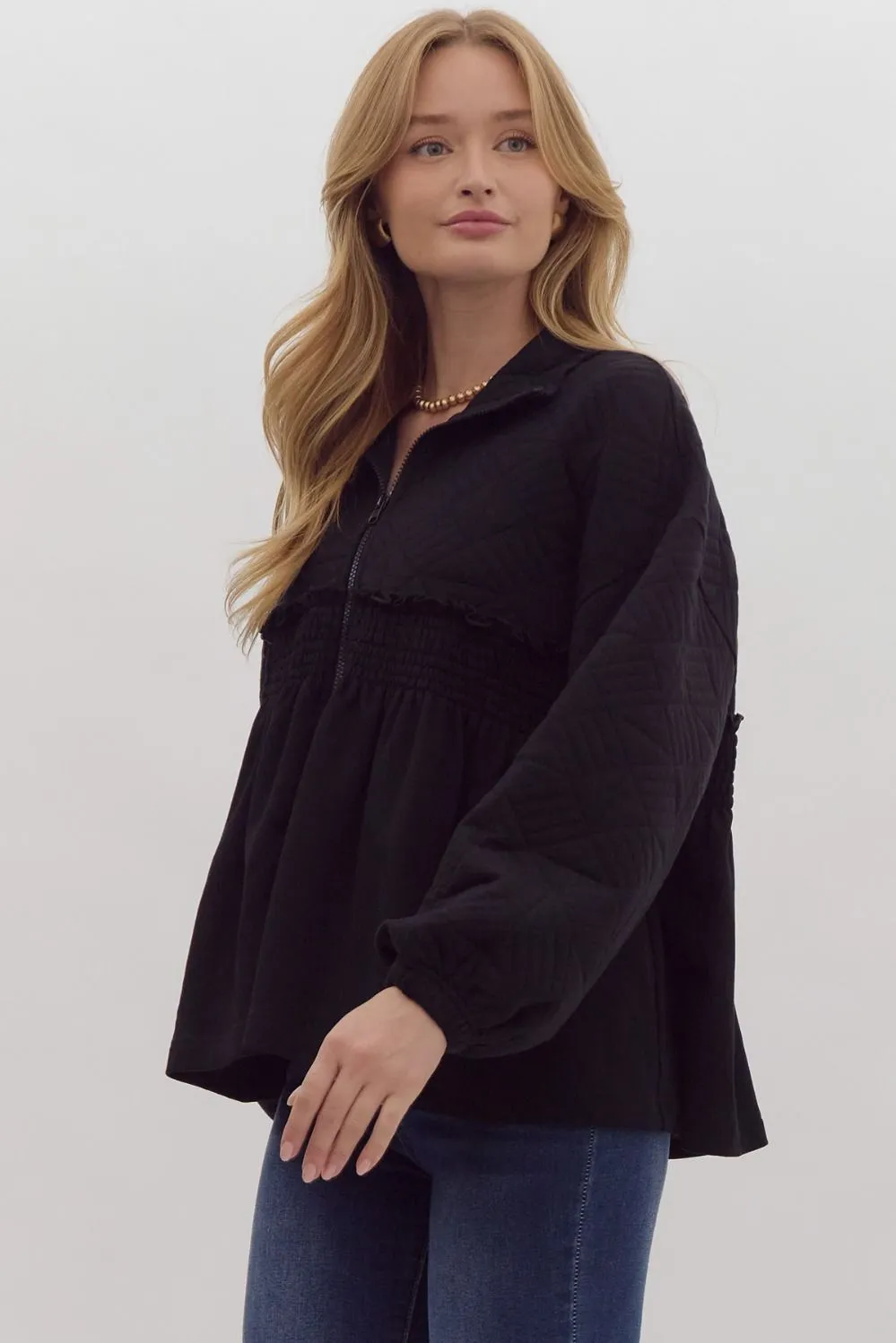 Paige Quilted Ruffle Jacket - Black