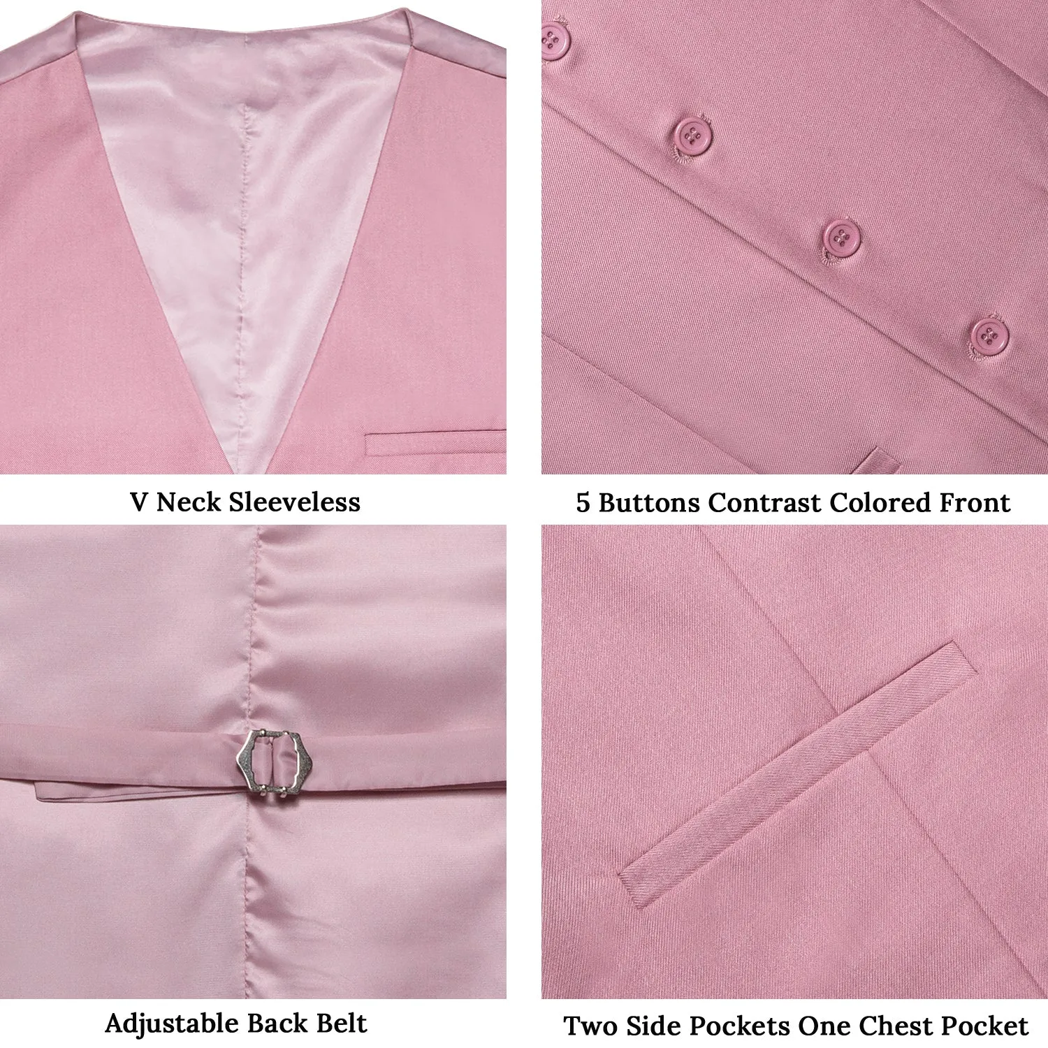 Pink Solid Silk Men's Classic Vest