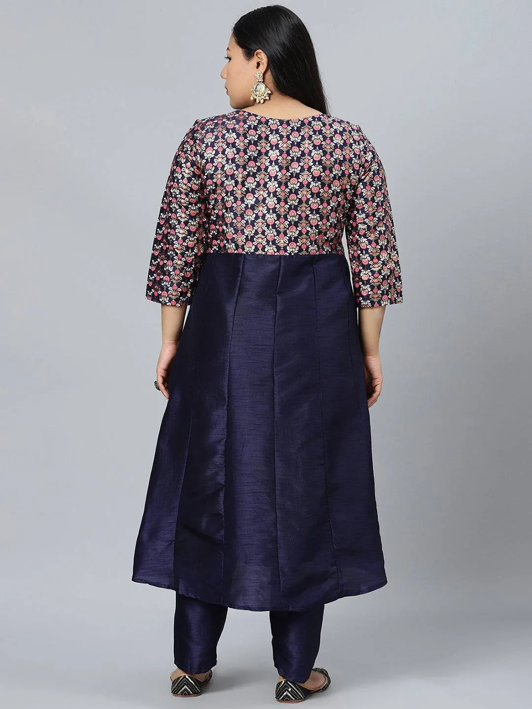 Poly Silk Blue A-Line Kurta Palazzo Set