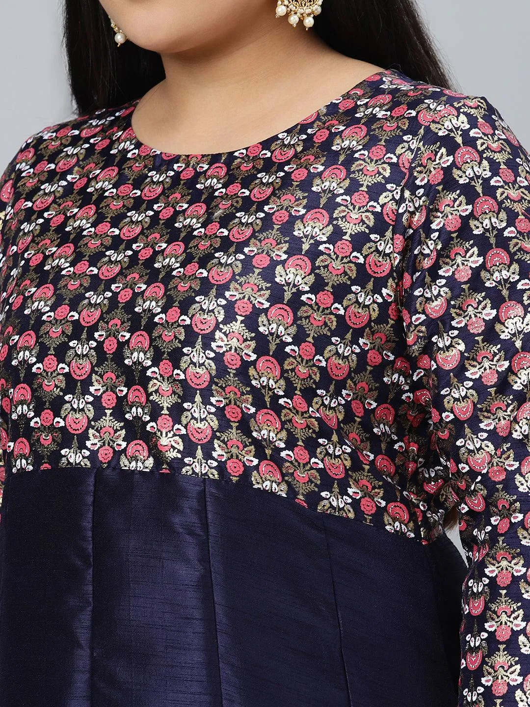 Poly Silk Blue A-Line Kurta Palazzo Set