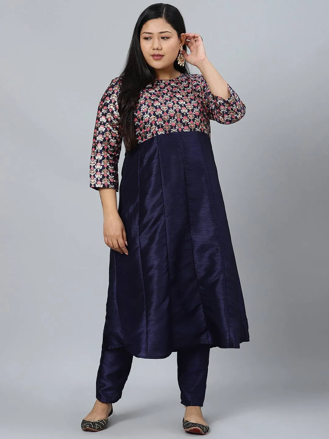 Poly Silk Blue A-Line Kurta Palazzo Set