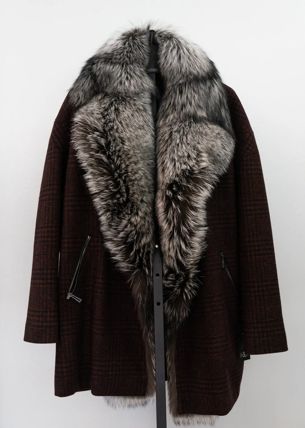 Red & black Plaid JAcket with Silver Fox