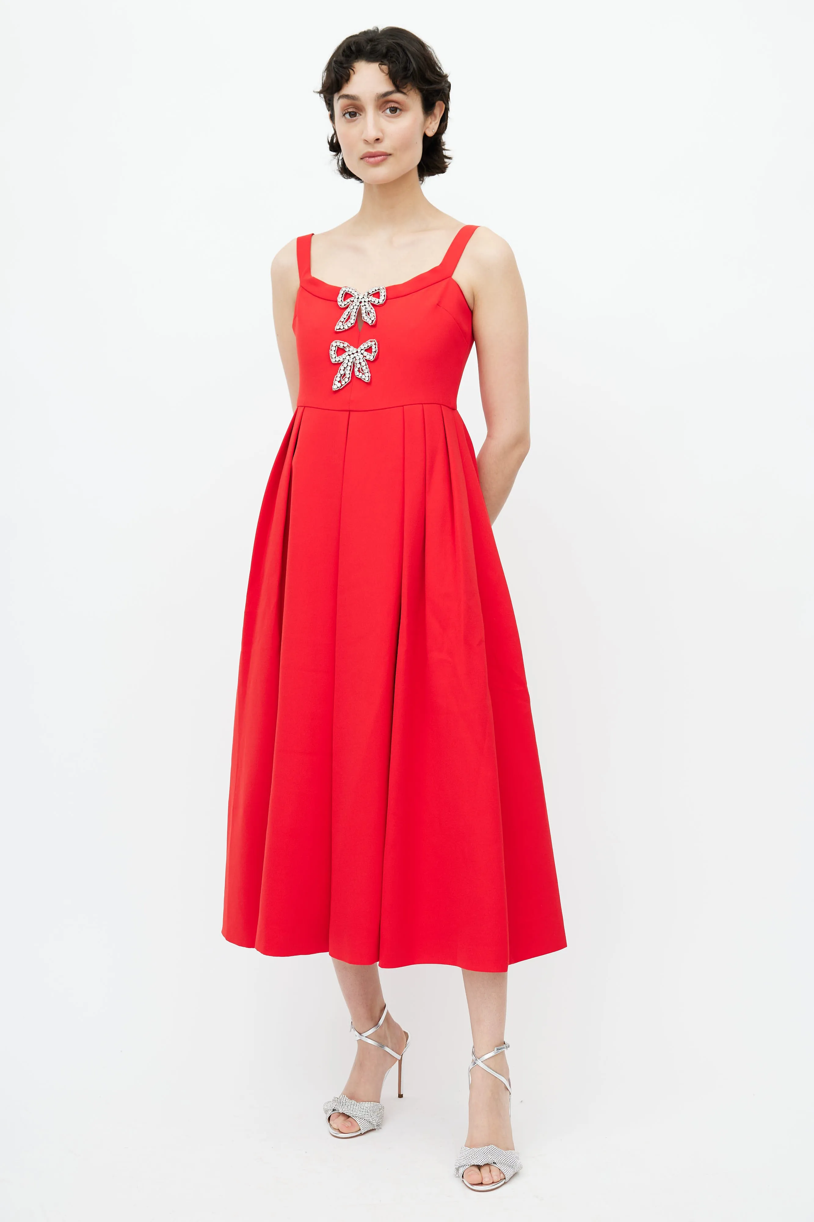 Red & Silver Bow Embellished Dress