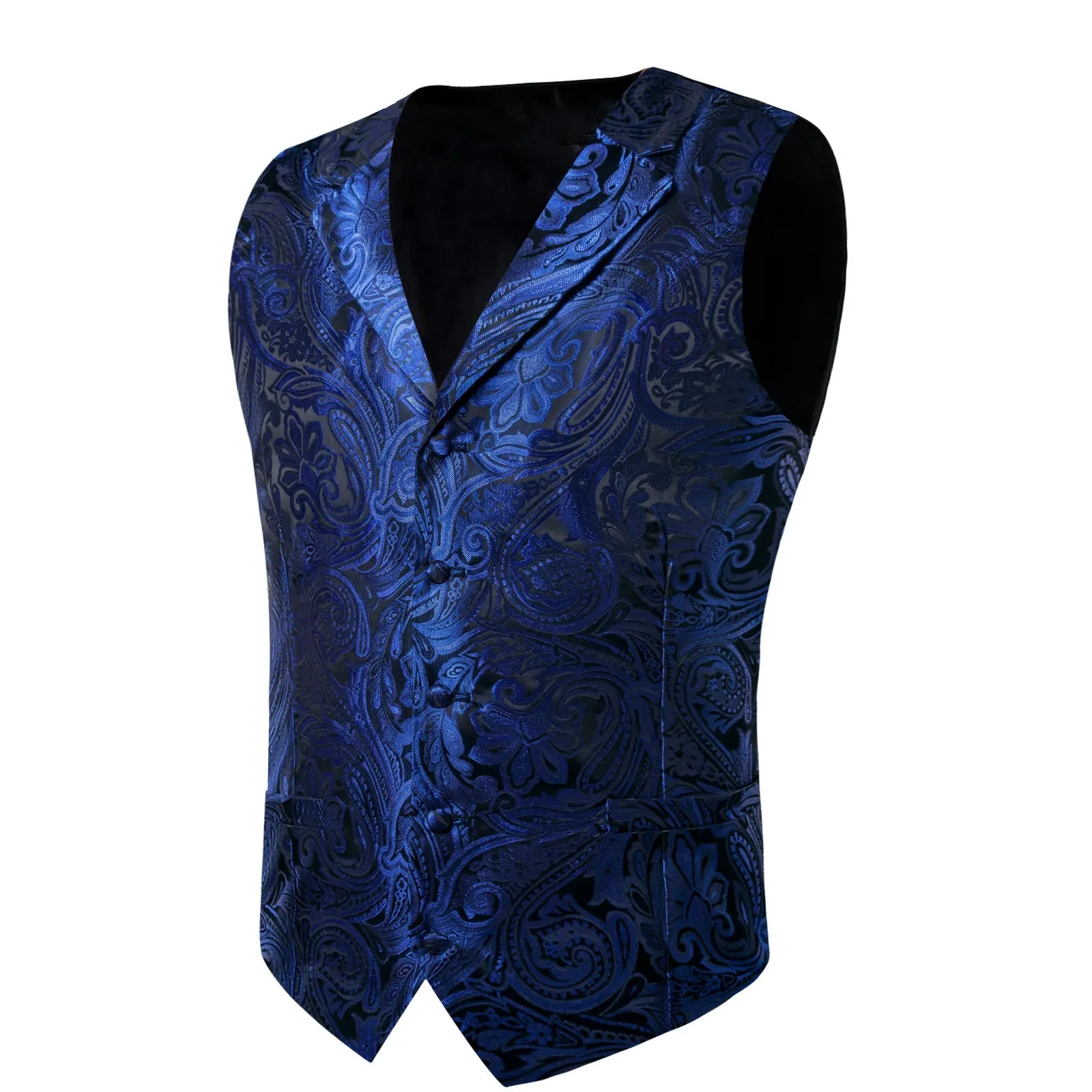 Royal Blue Paisley Men's Collar Vest Tie Hanky Cufflinks Set Waistcoat Suit Set