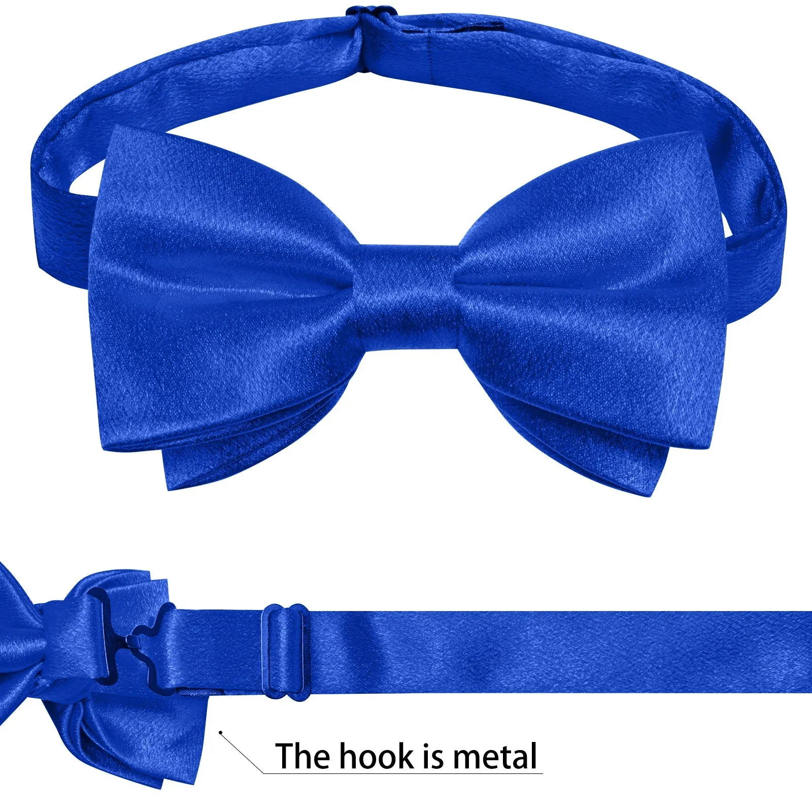 Royal Blue Solid Shining Silk Men Vest Necktie Bow Tie Handkerchief Cufflinks Set