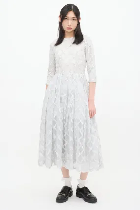 Silver Tulle Latticed Overlay Midi Dress