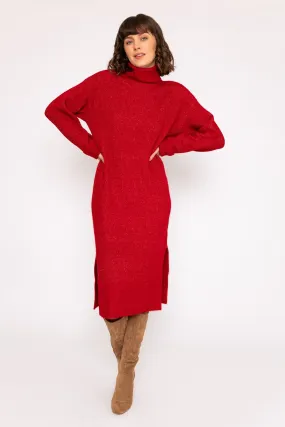 Slouchy Knit Midi Dress in Red