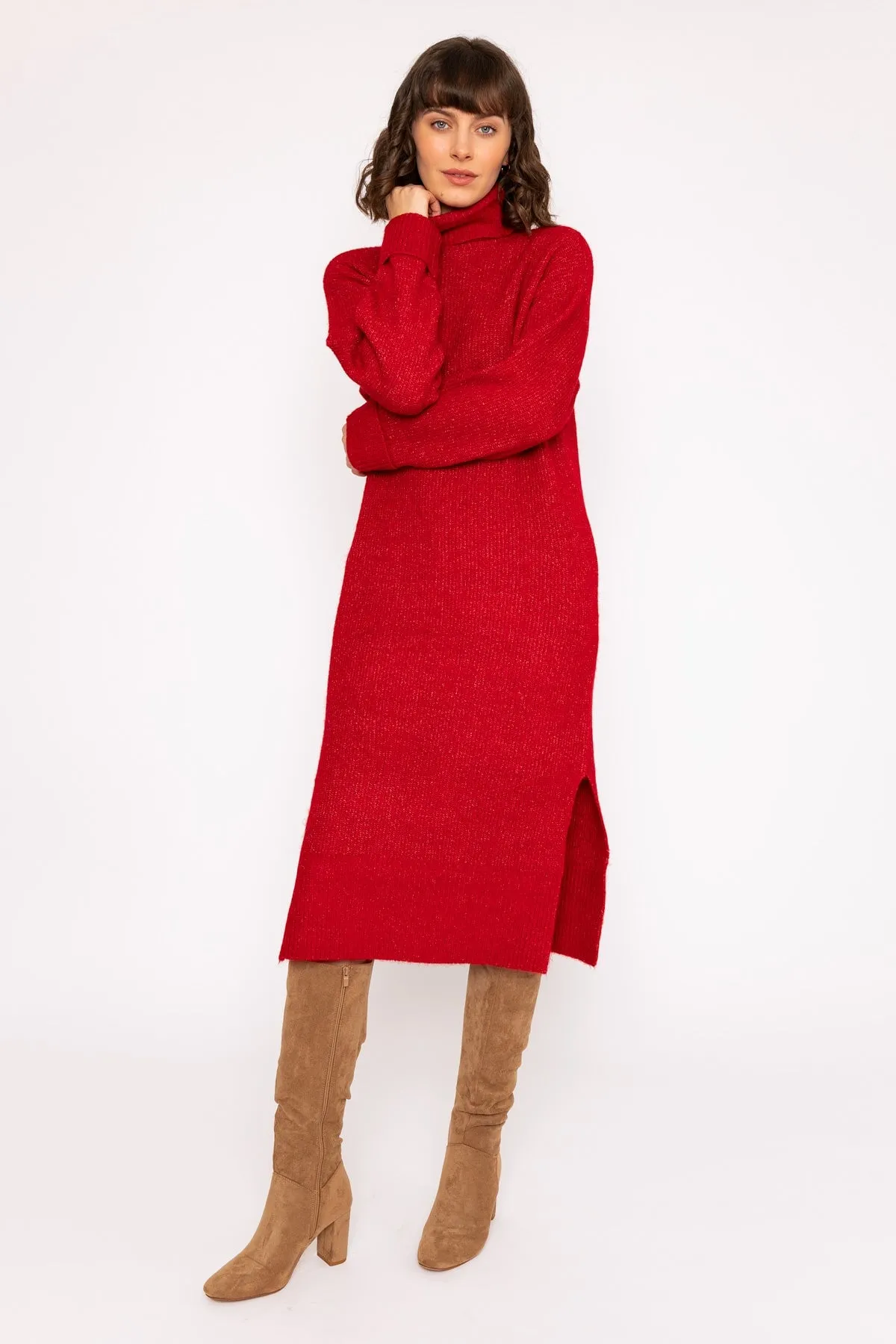 Slouchy Knit Midi Dress in Red