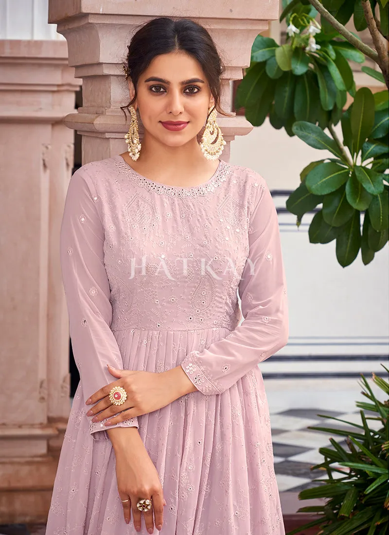 Soft Pink Lucknowi Embroidered Designer Anarkali Suit