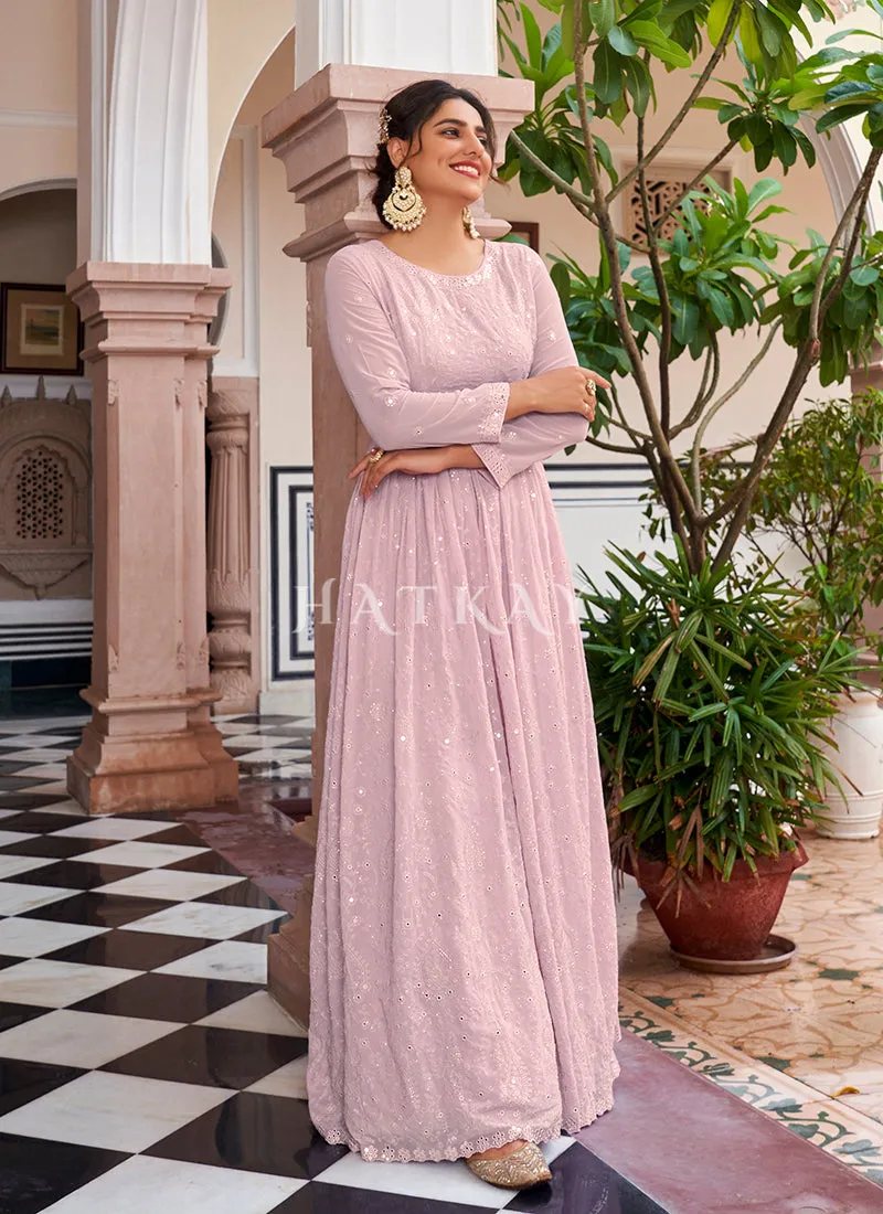 Soft Pink Lucknowi Embroidered Designer Anarkali Suit