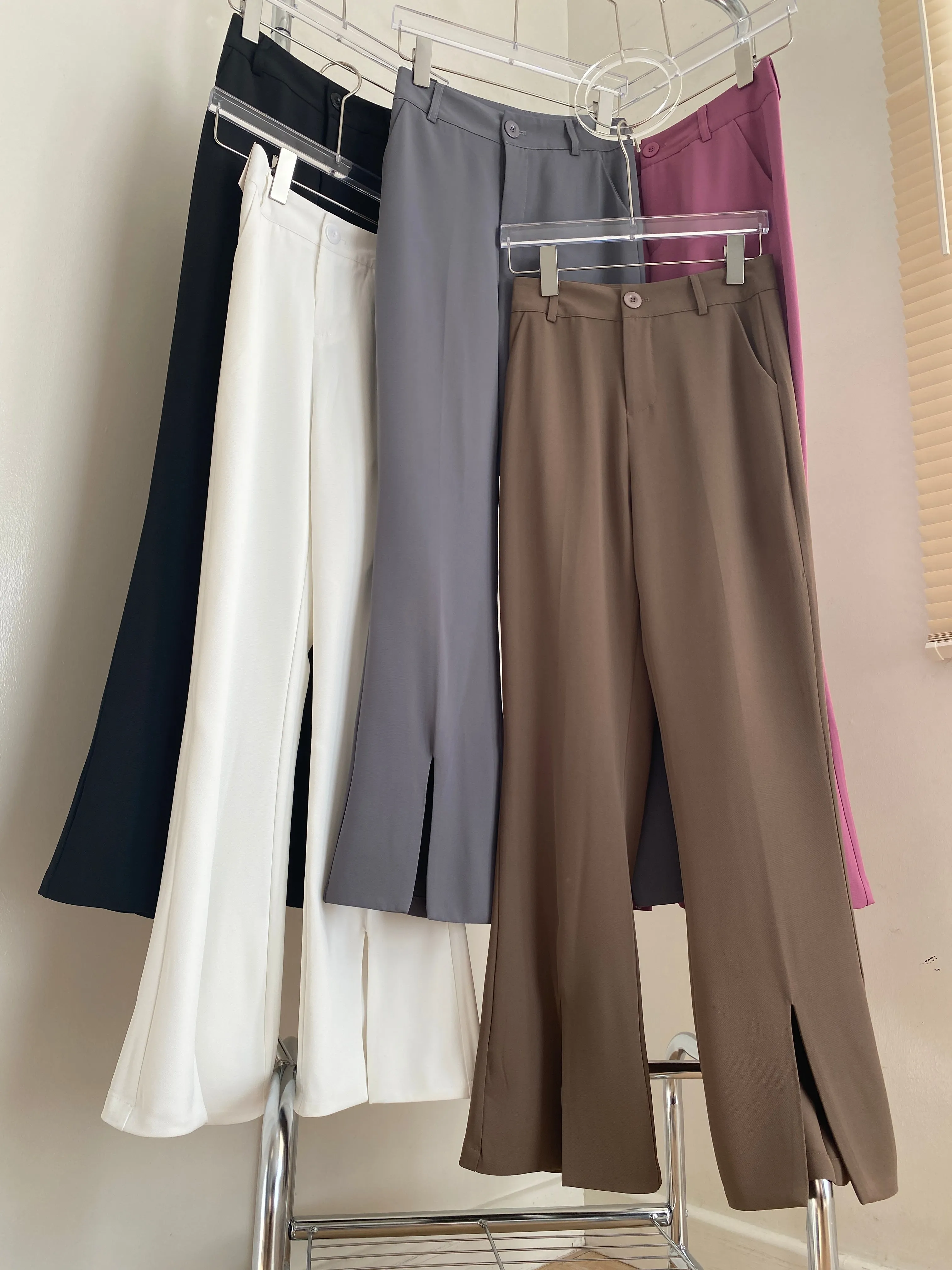 Split Hem Flared Trousers - Black