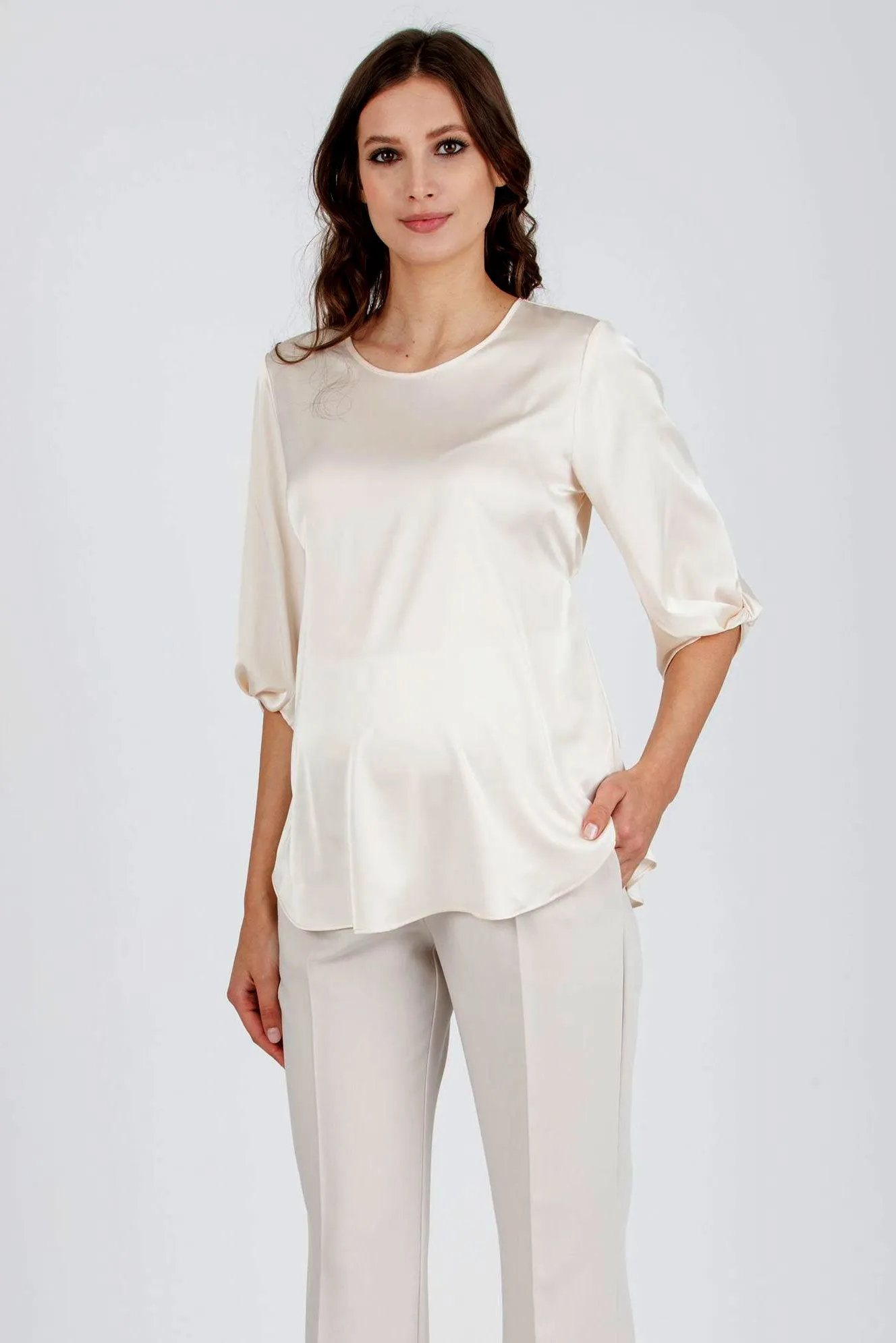Sydney Satin Maternity Blouse in Pearl