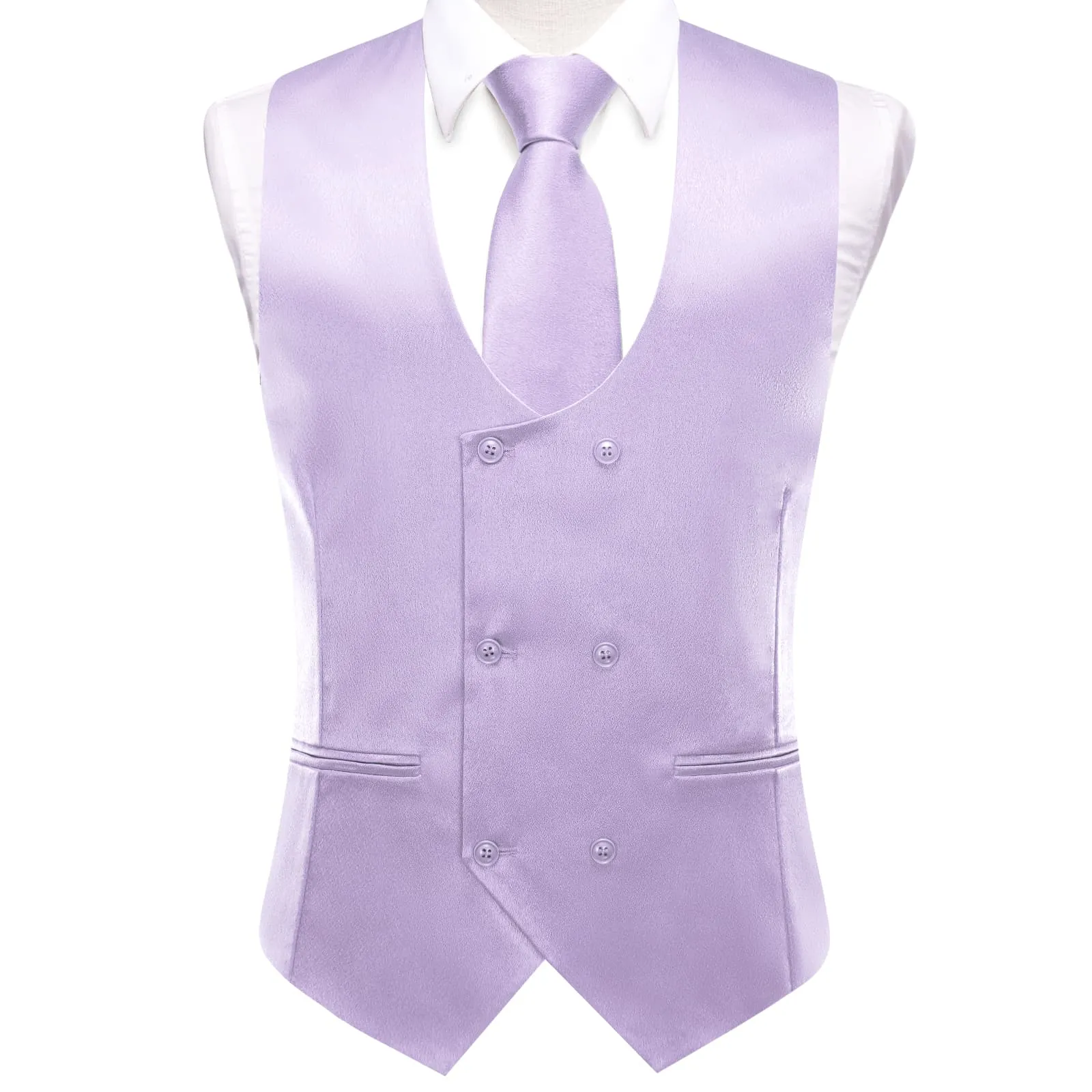 Ties2you Double Breasted Vest Lavender Purple Solid Mens Dress Vest Tie Bowtie Set 5PC