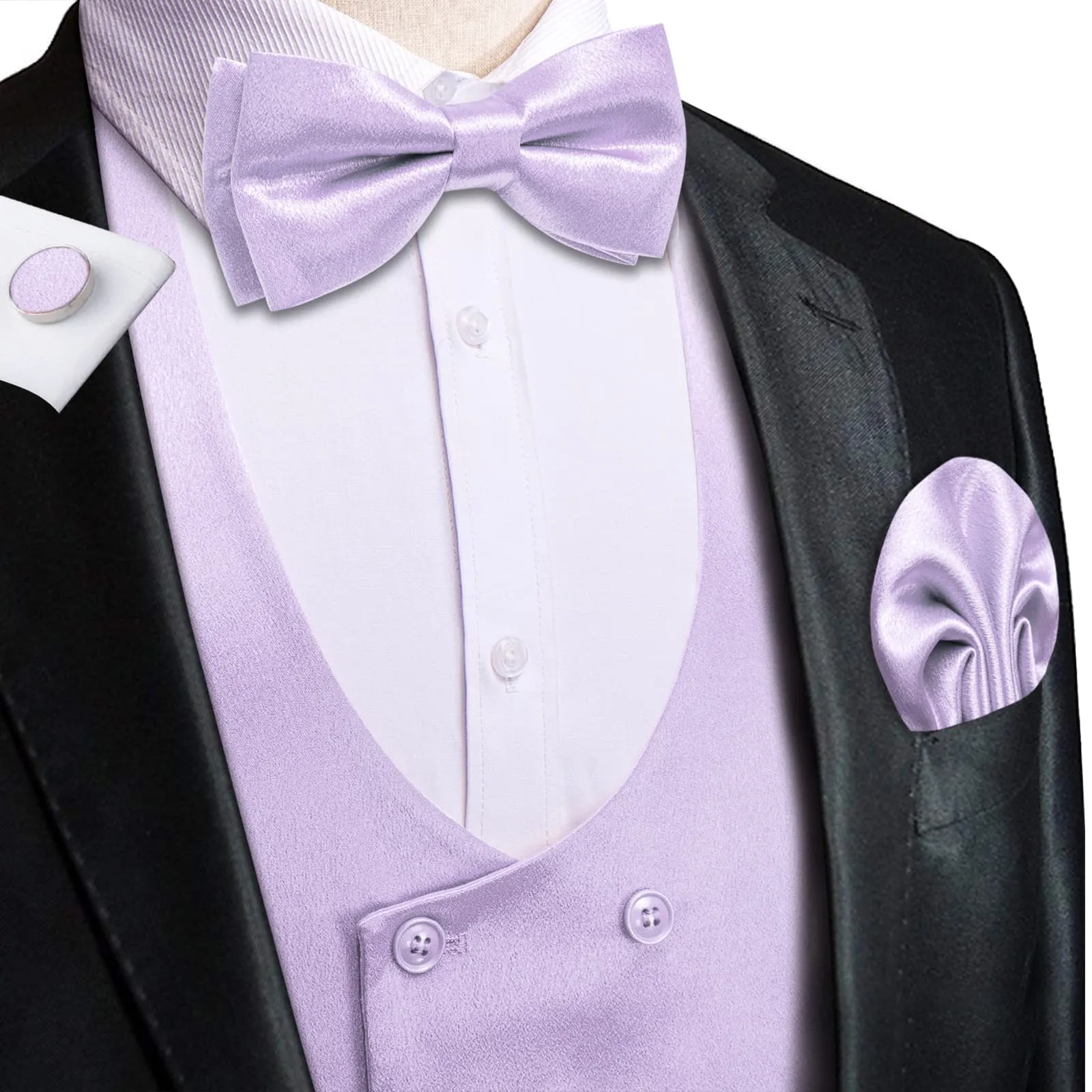 Ties2you Double Breasted Vest Lavender Purple Solid Mens Dress Vest Tie Bowtie Set 5PC