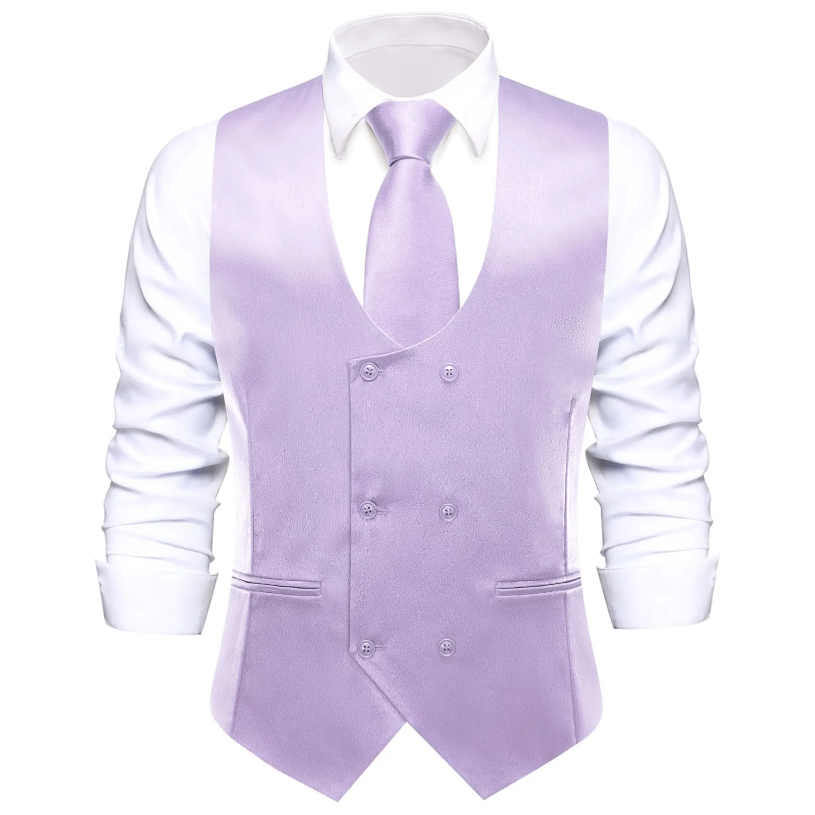 Ties2you Double Breasted Vest Lavender Purple Solid Mens Dress Vest Tie Bowtie Set 5PC
