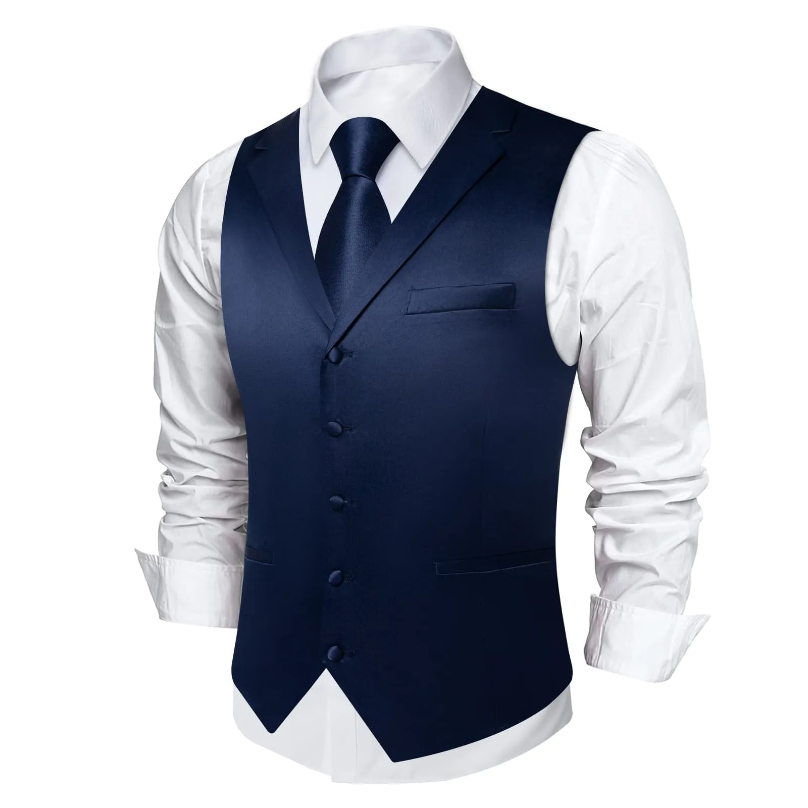 Ties2you Dress Vest Dark Midnight Blue Solid Notched Collar Silk Work Vest for Men