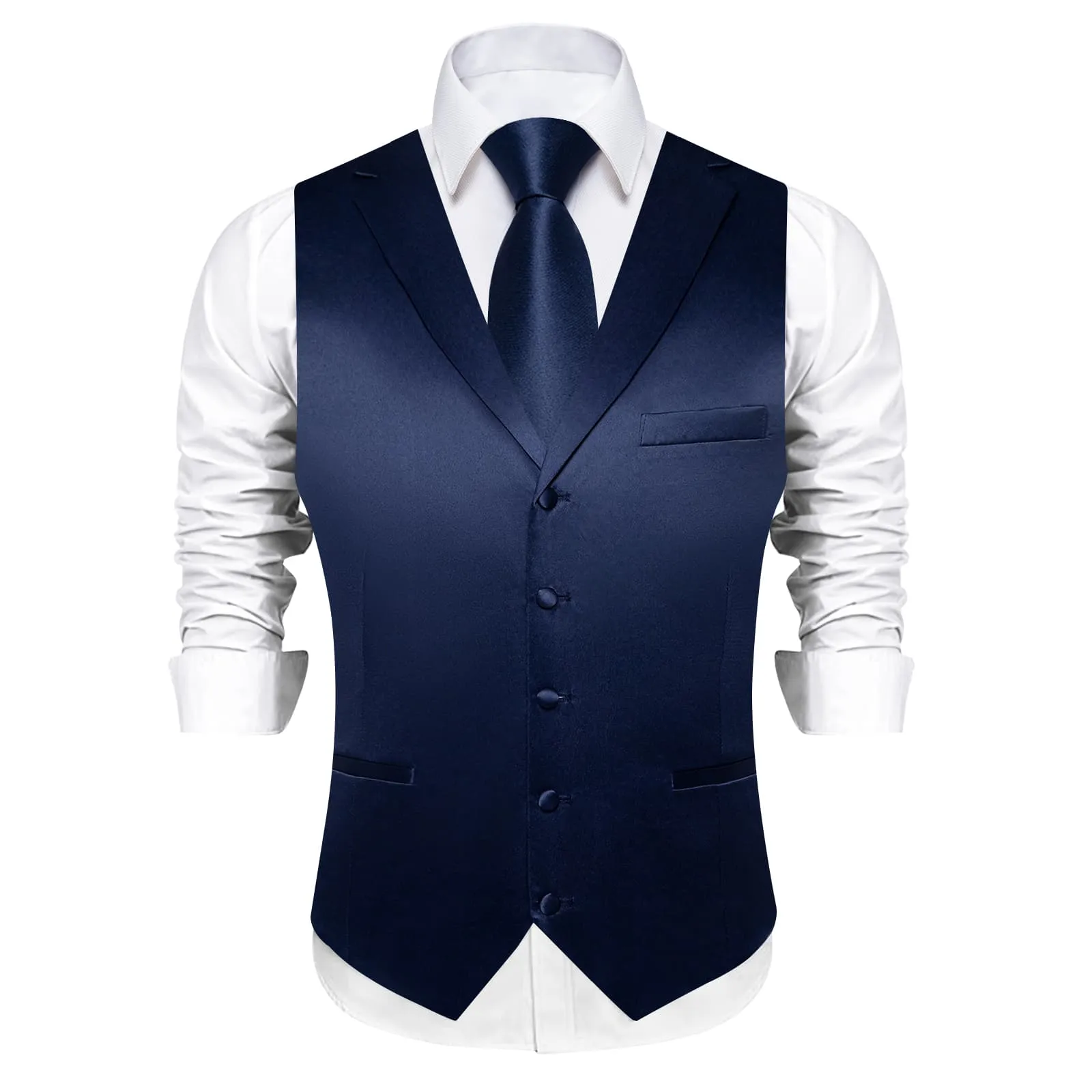 Ties2you Dress Vest Dark Midnight Blue Solid Notched Collar Silk Work Vest for Men